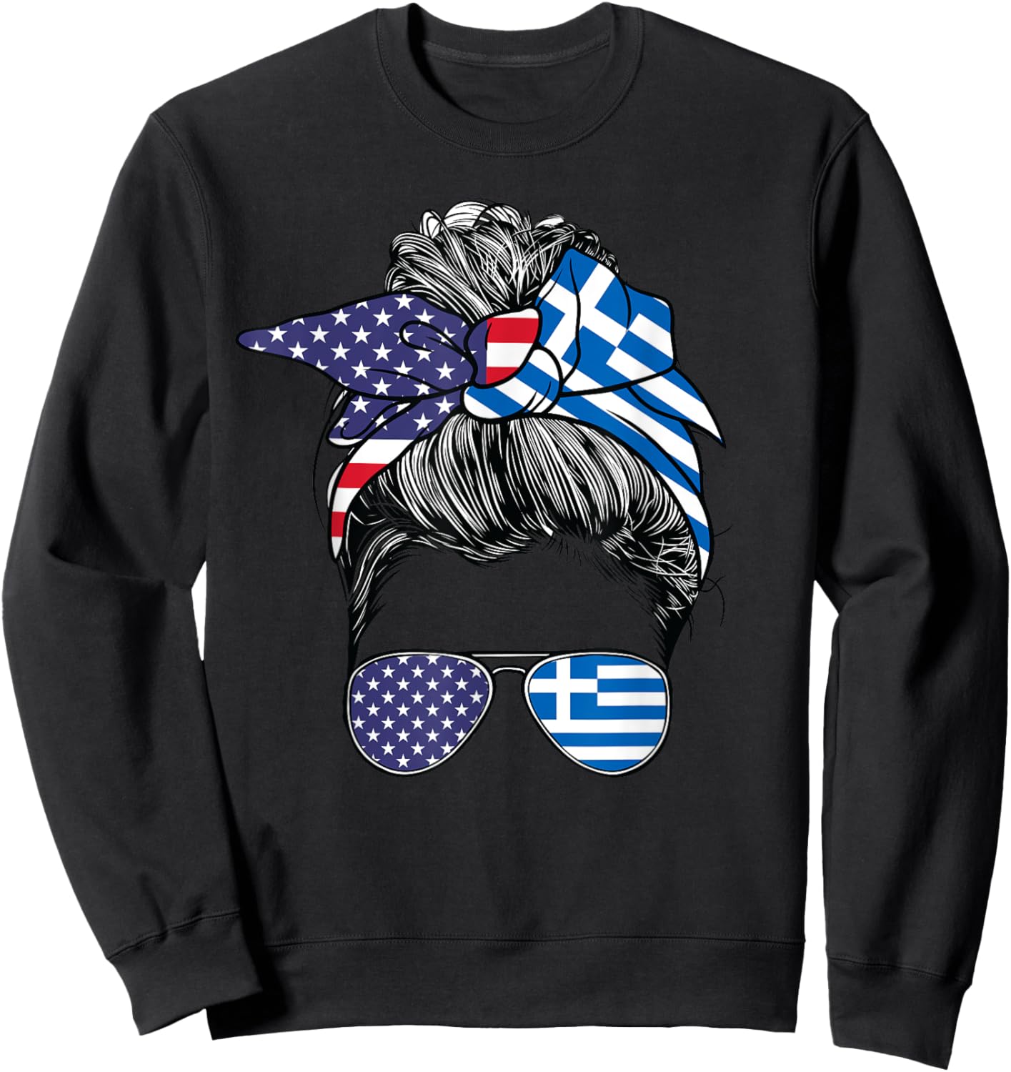 Greek Women Girl USA Heritage American Greece Flag Sweatshirt - Sweatshirt | Black