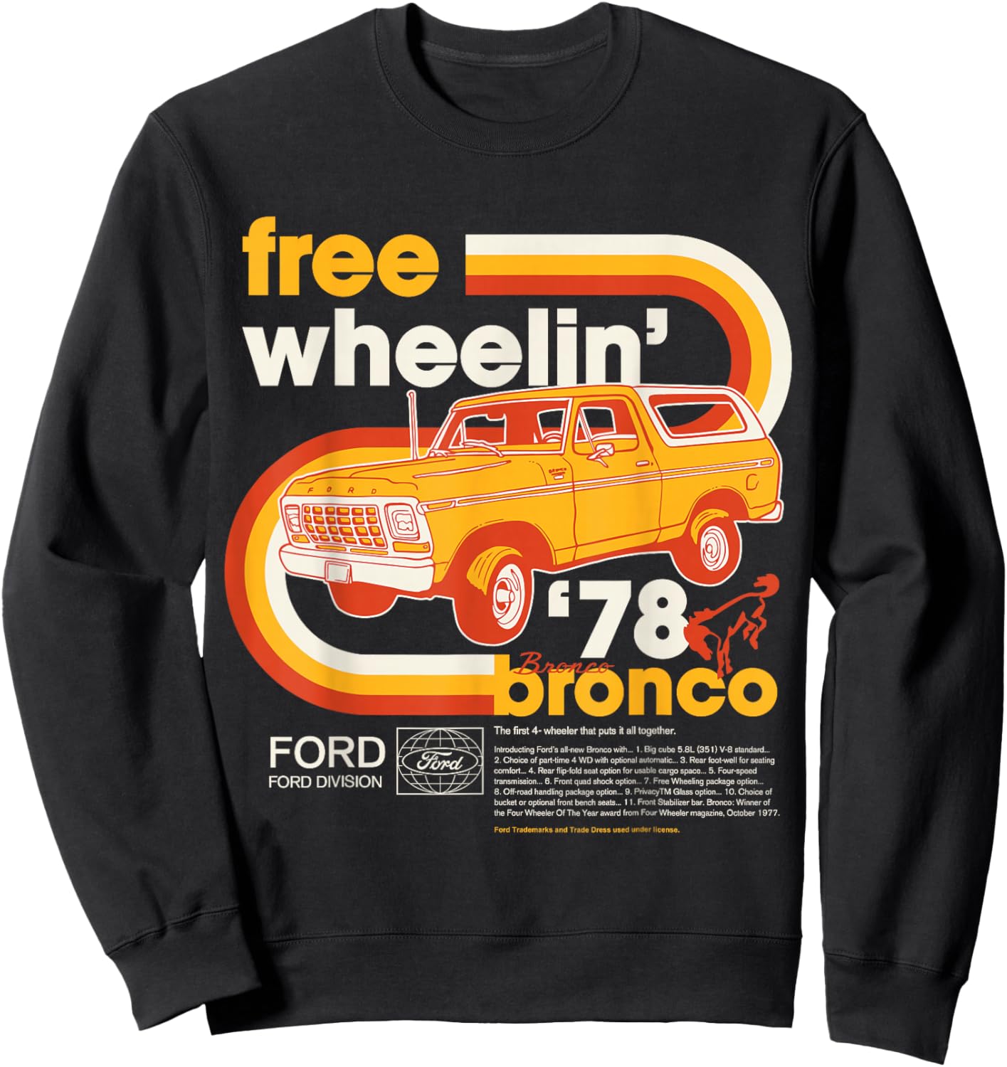 Ford - Bronco Free Wheelin' 1978 4 Wheeler Division Sweatshirt - Sweatshirt | Black