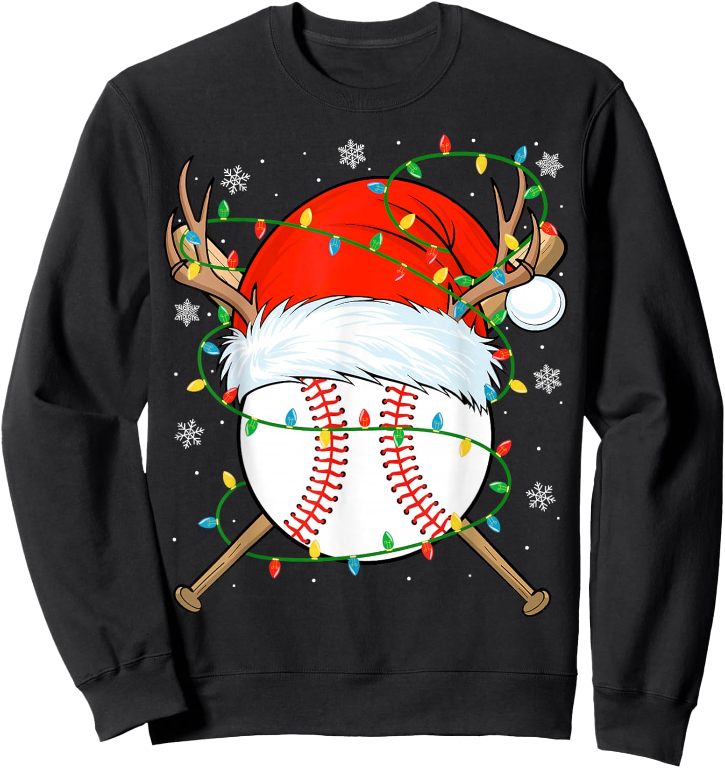Santa Baseball Ball Xmas Lights Christmas Baseball Player Sweatshirt - Sweatshirt | Black