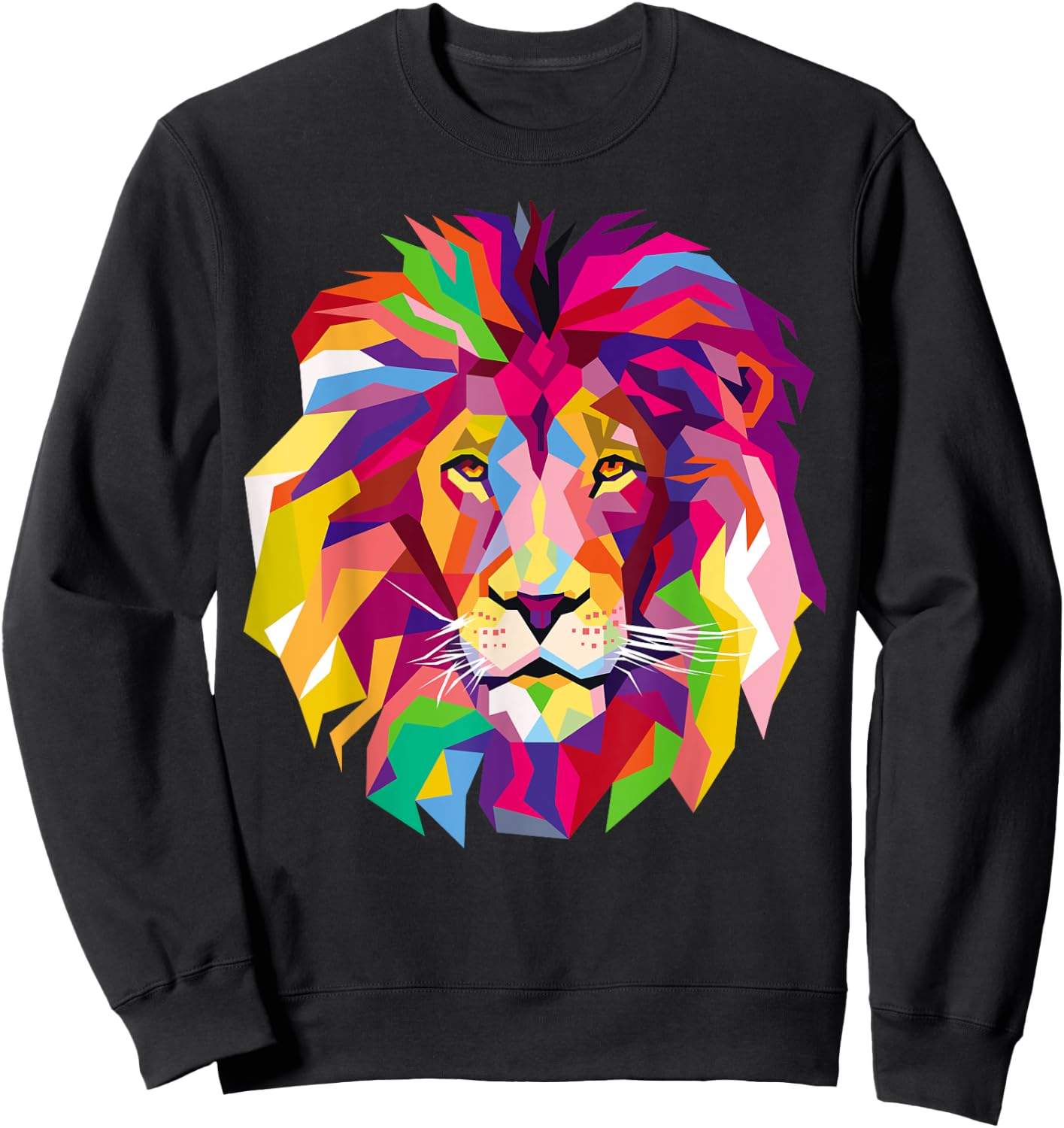 Elegant, Cool Lion Head Design with Bright Colorful Sweatshirt - Sweatshirt | Black