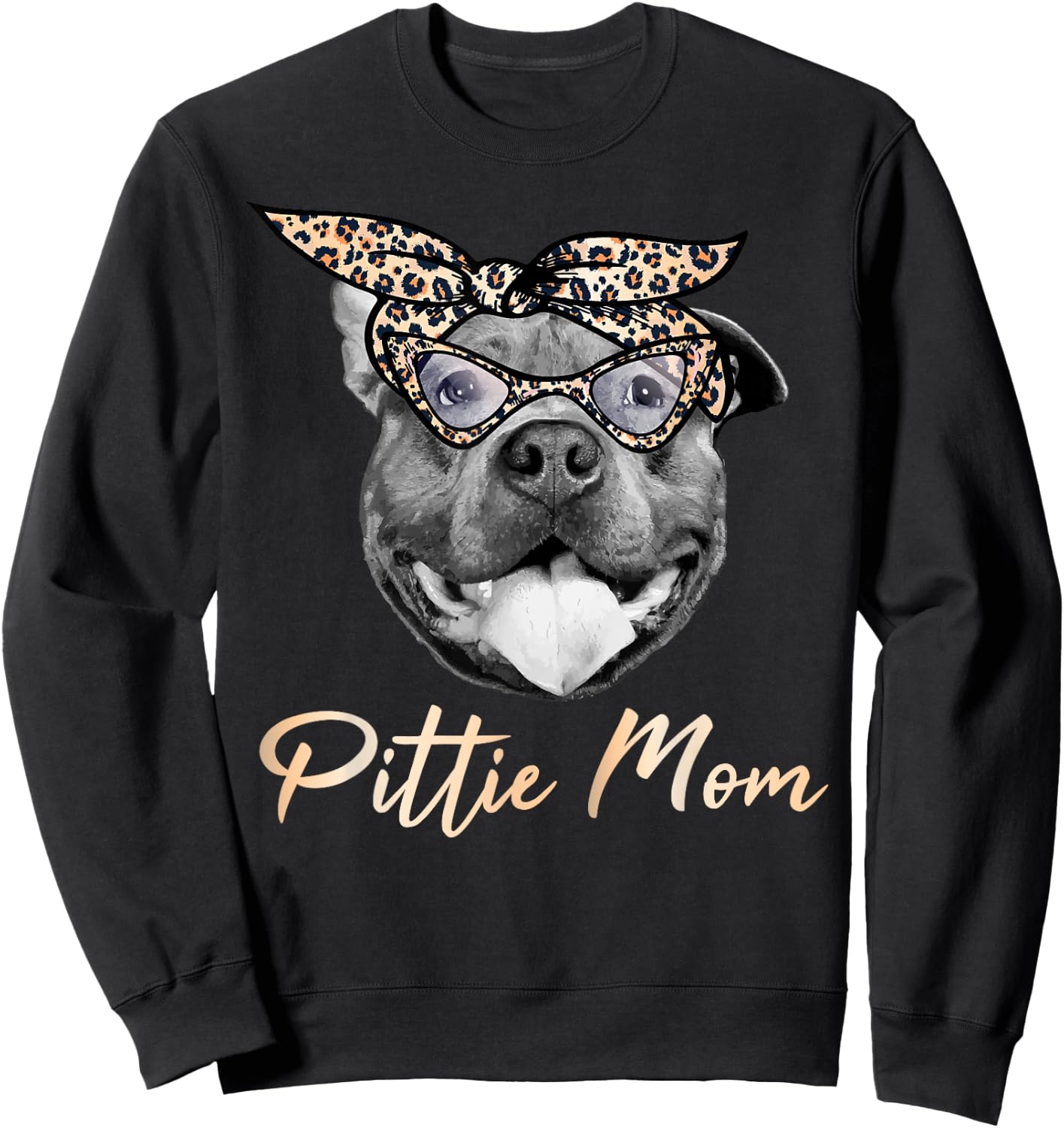 Pittie Mom Pitbull Mama Leopard Pattern Pit Bull Dog Momma Sweatshirt - Sweatshirt | Black