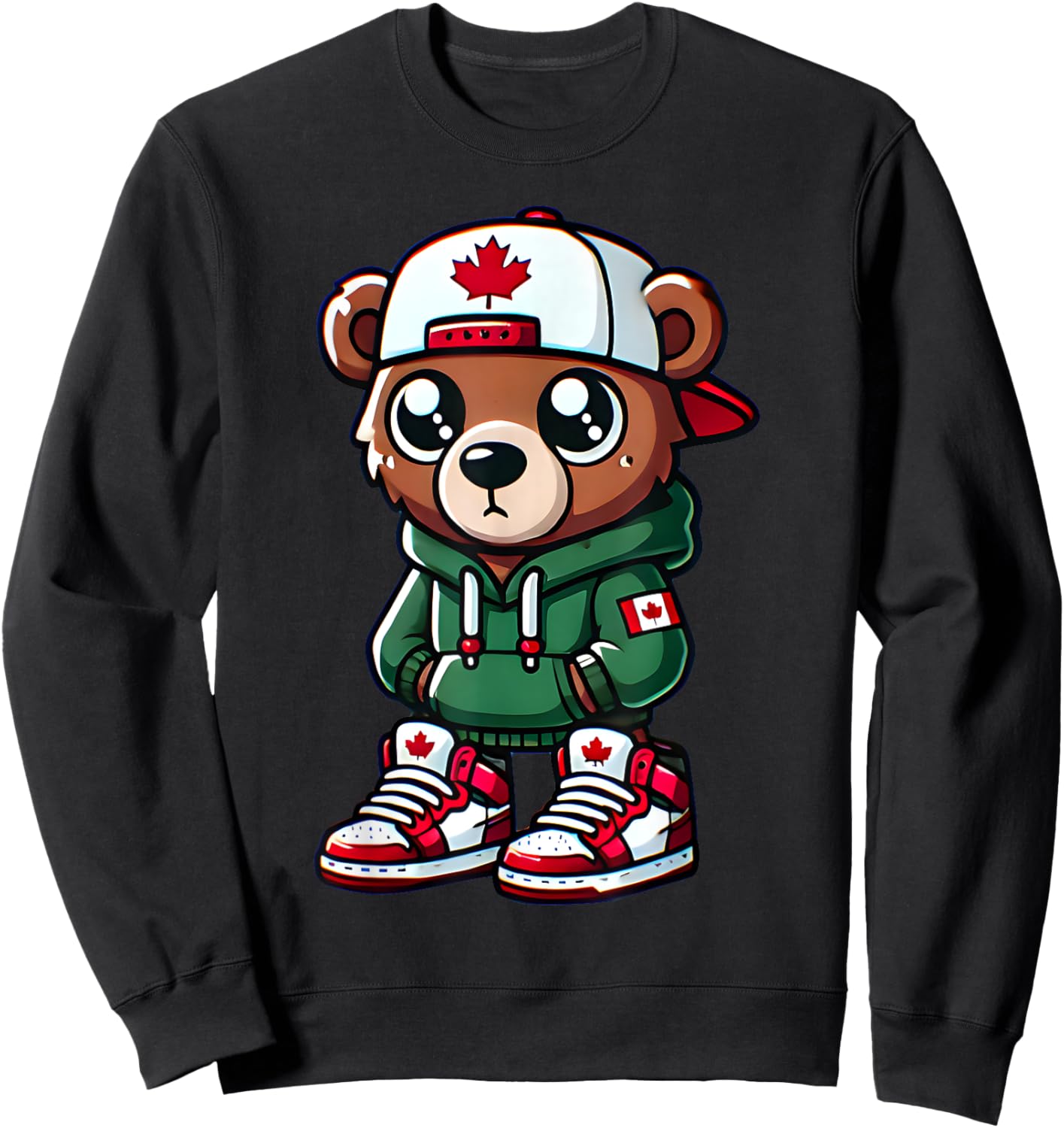 Funny Canada Day Cute Bear Canada Flag For Kids Girls Boys Sweatshirt - Sweatshirt | Black