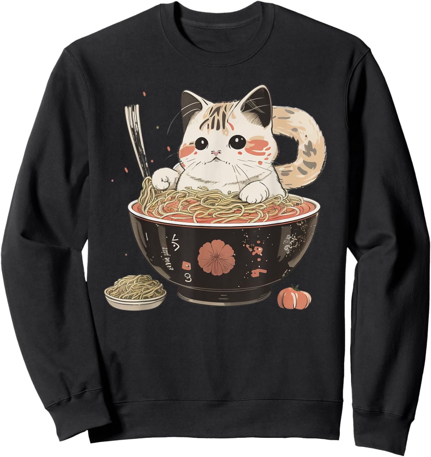 Kawaii Cat Noodle Bowl Japanese Tradittional Graphic Men Women Sweatshirt - Sweatshirt | Black