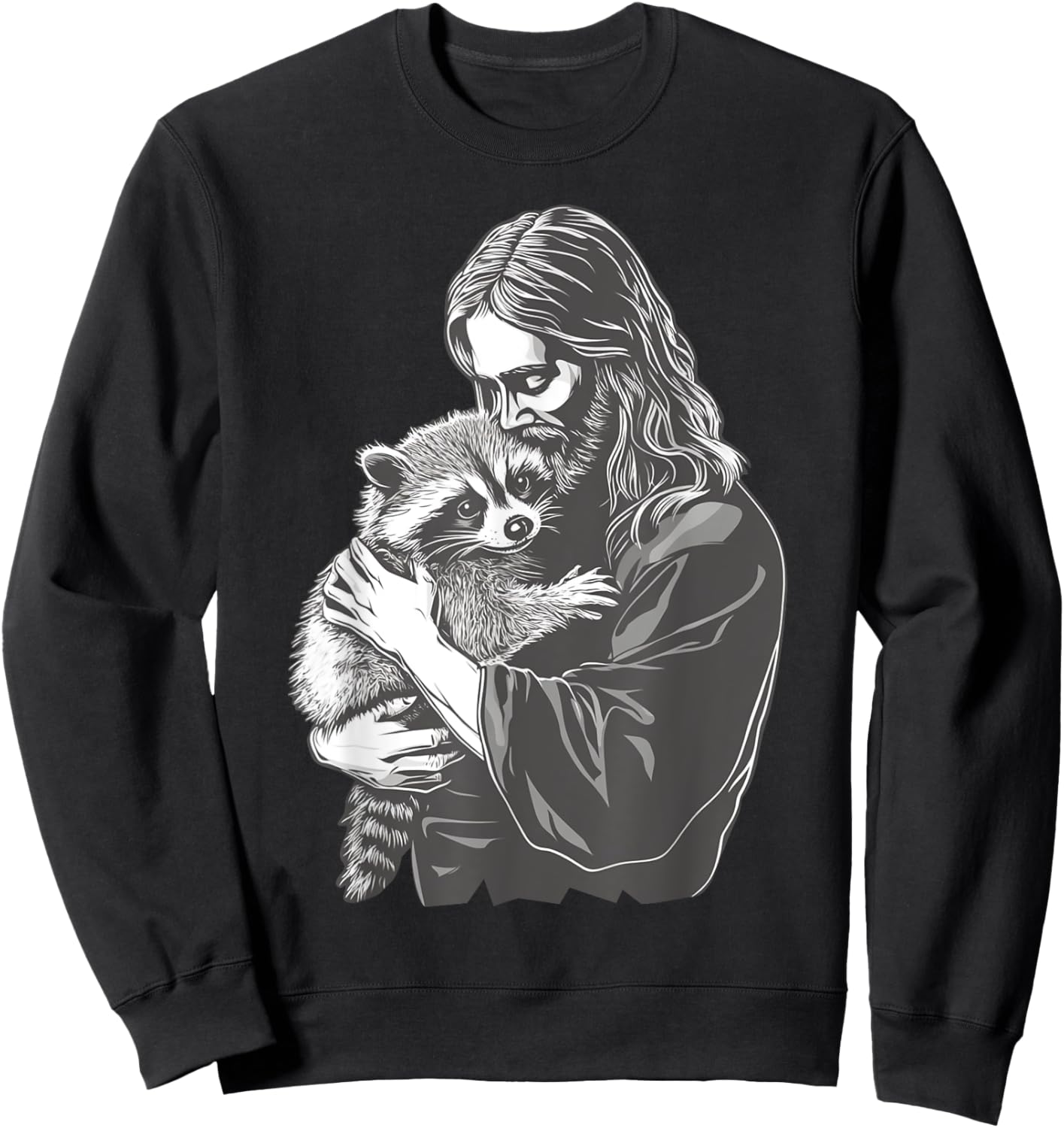 Racoon Lover Trash Panda Christian Jesus Holding A Raccoon Sweatshirt - Sweatshirt | Black