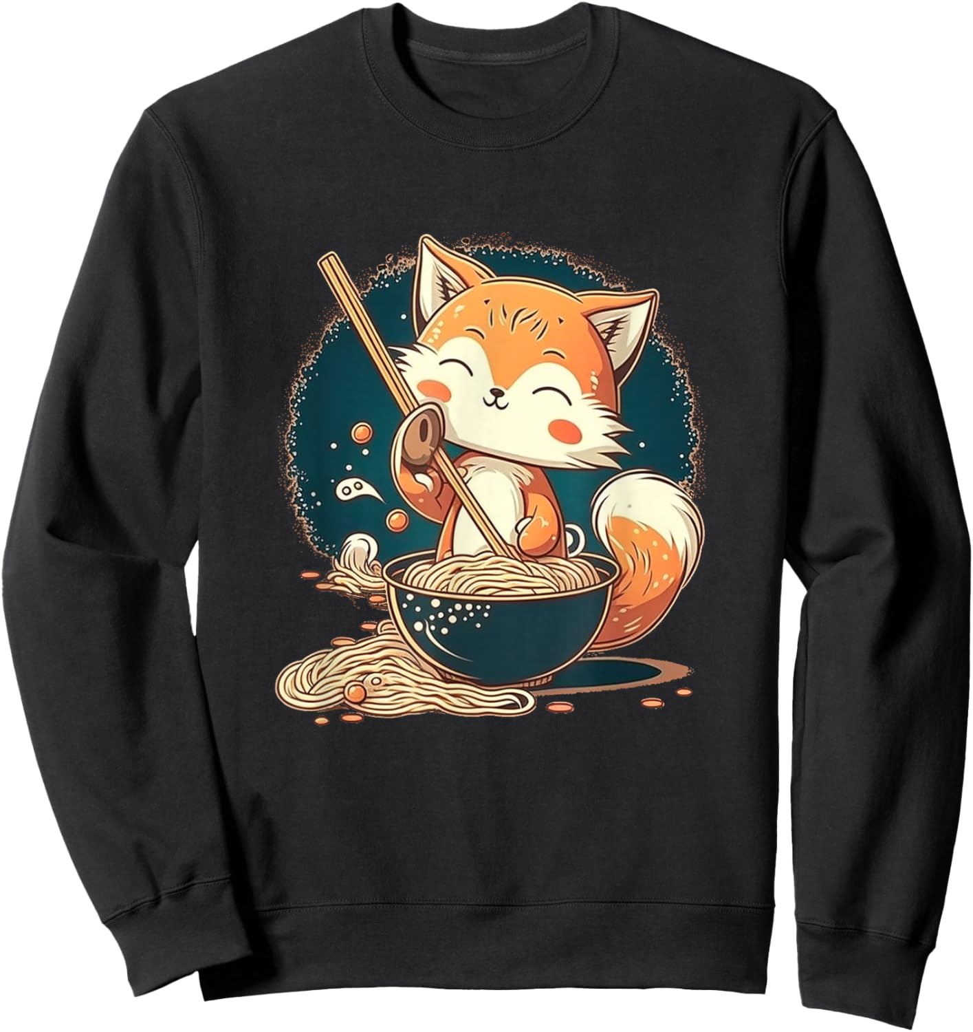Kawaii Japanese Style Red Fox Ramen Noodles Anime Sweatshirt - Sweatshirt | Black