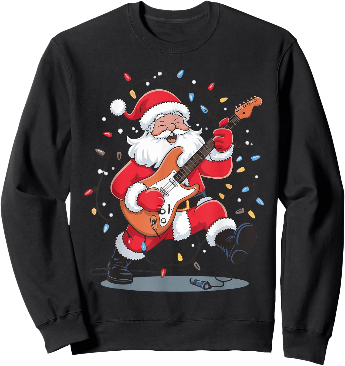 Santa Playing Guitar Sweatshirt - Sweatshirt | Black