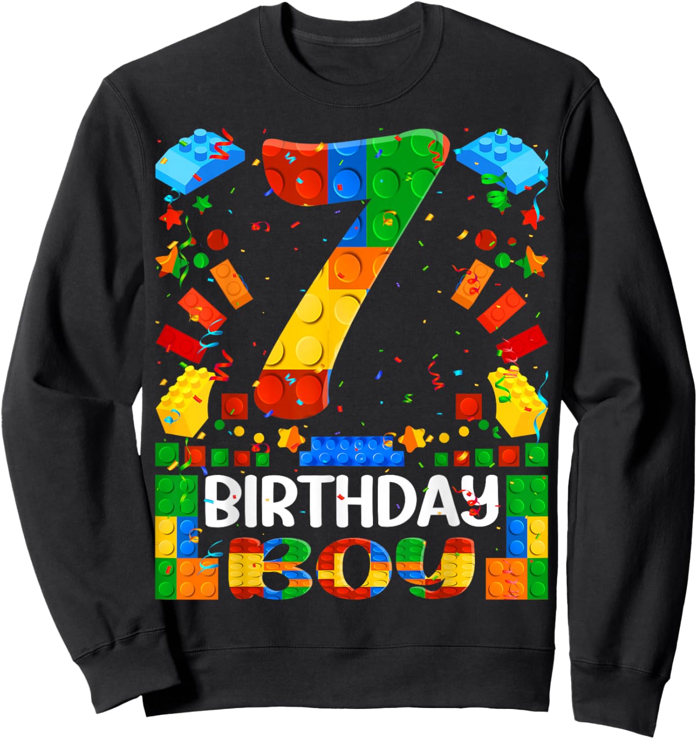 7 Year Old Building Blocks 7th Birthday Boy Brick Builder Sweatshirt - Sweatshirt | Black