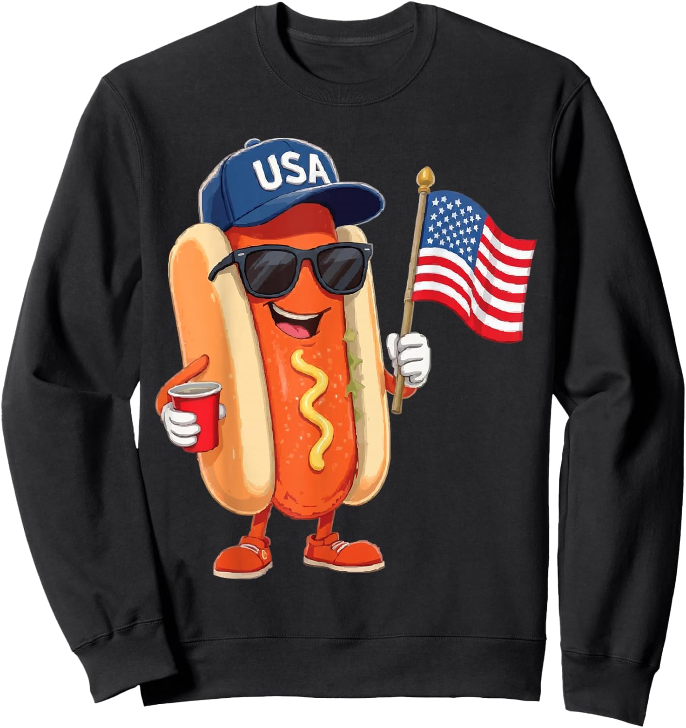 250th Anniversary Patriotic 4th of July Hotdog with USA Flag Sweatshirt - Sweatshirt | Black