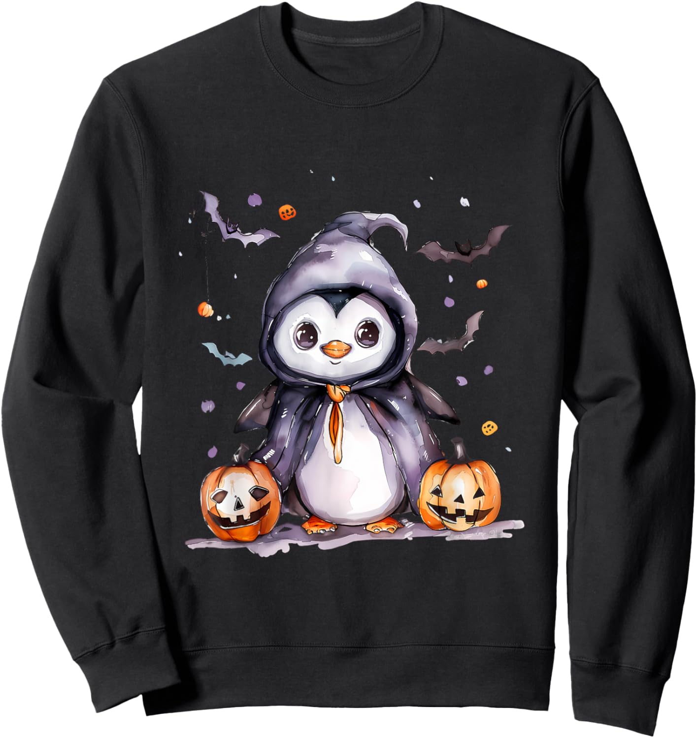 Cute Penguin Witchcraft Halloween Costume Pumpkin Lantern Sweatshirt - Sweatshirt | Black