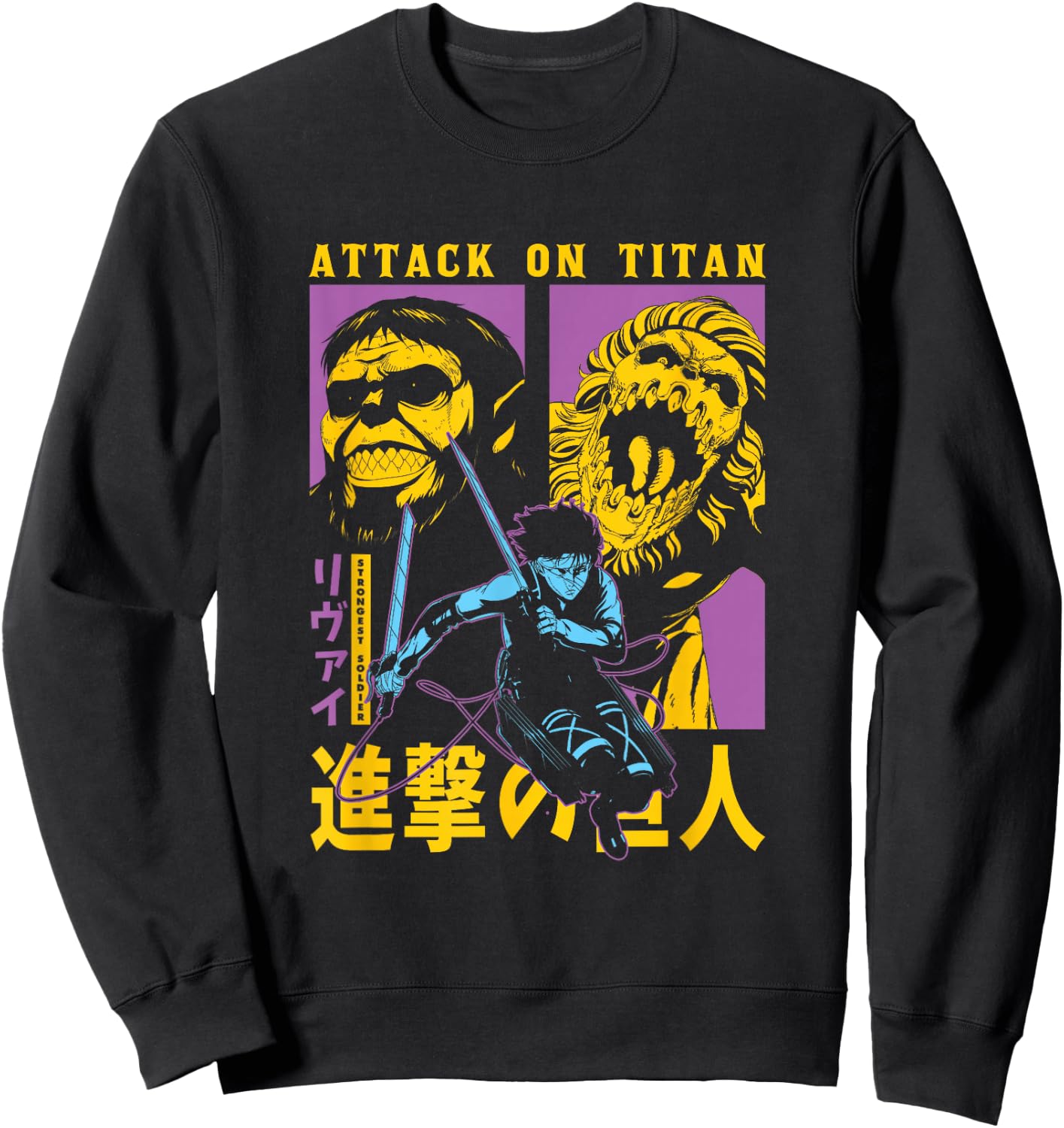 Attack on Titan Season 4 Split Titan Faces Attack Pose Anime Sweatshirt - Sweatshirt | Black