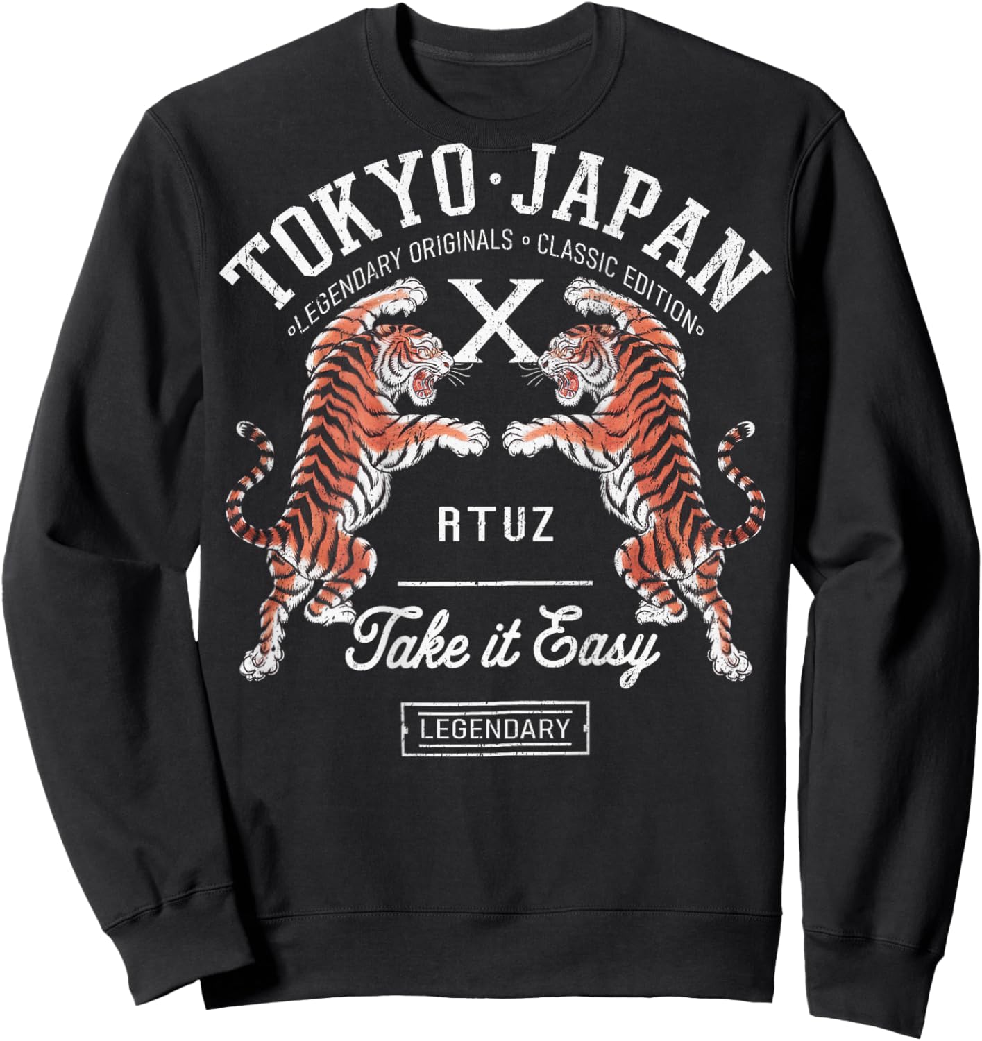 Hip Hop Urban Vintage Retro Y2K Backprint Streetwear Tiger Sweatshirt - Sweatshirt | Black