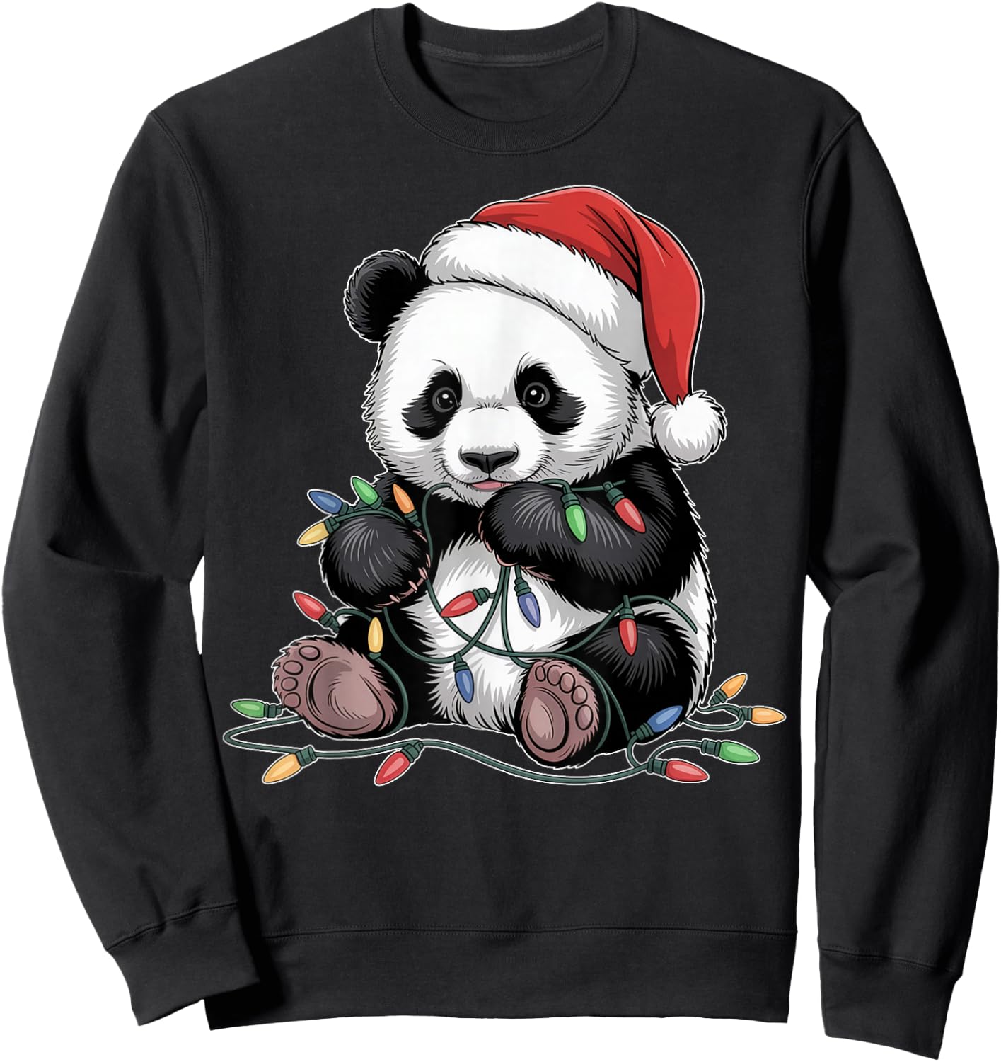 Funny Panda Lights Xmas Graphic Design Sweatshirt - Sweatshirt | Black