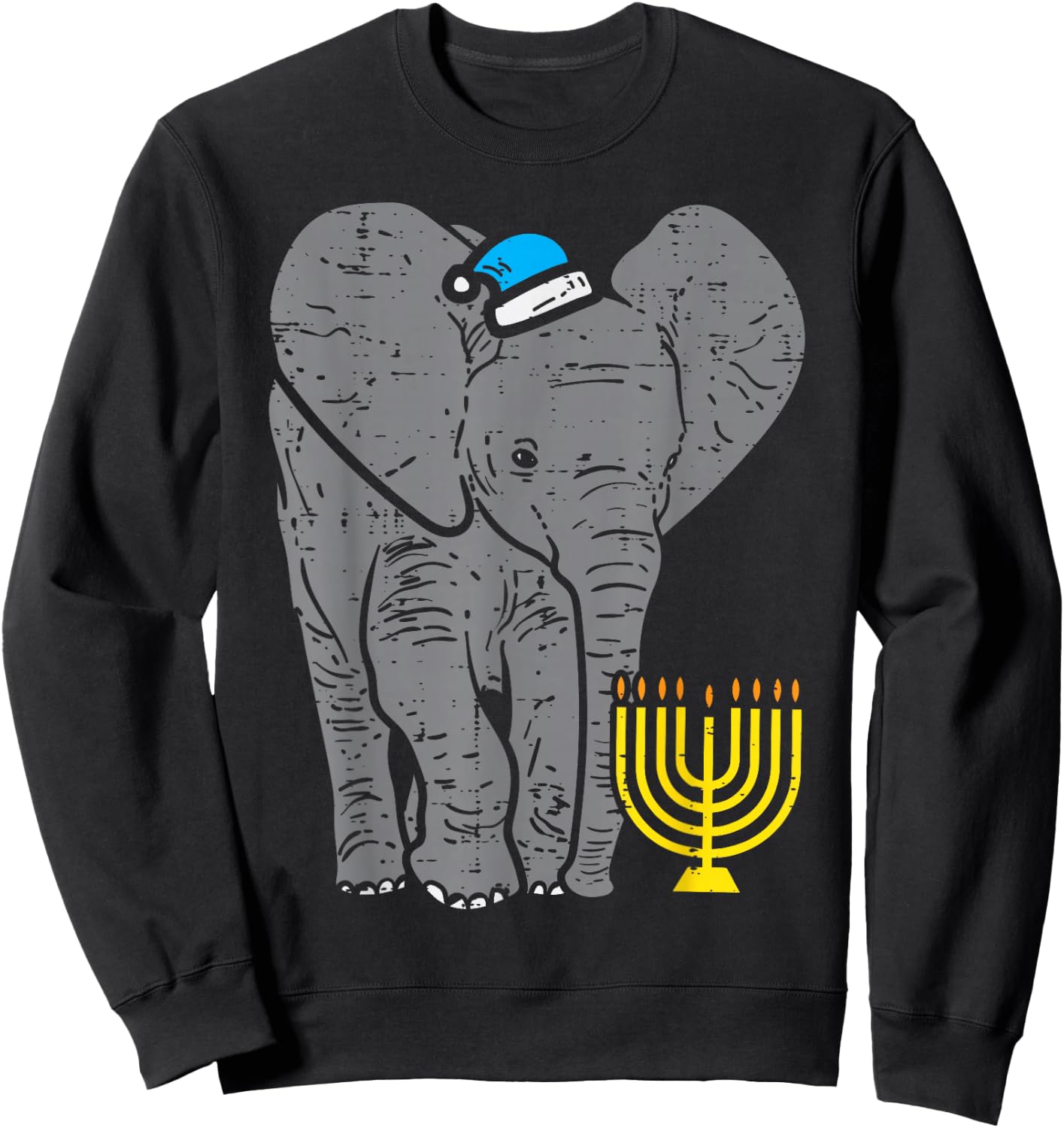 Jewish Elephant Menorah Hanukkah Chanukah Animal Lover Gift Sweatshirt - Sweatshirt | Black