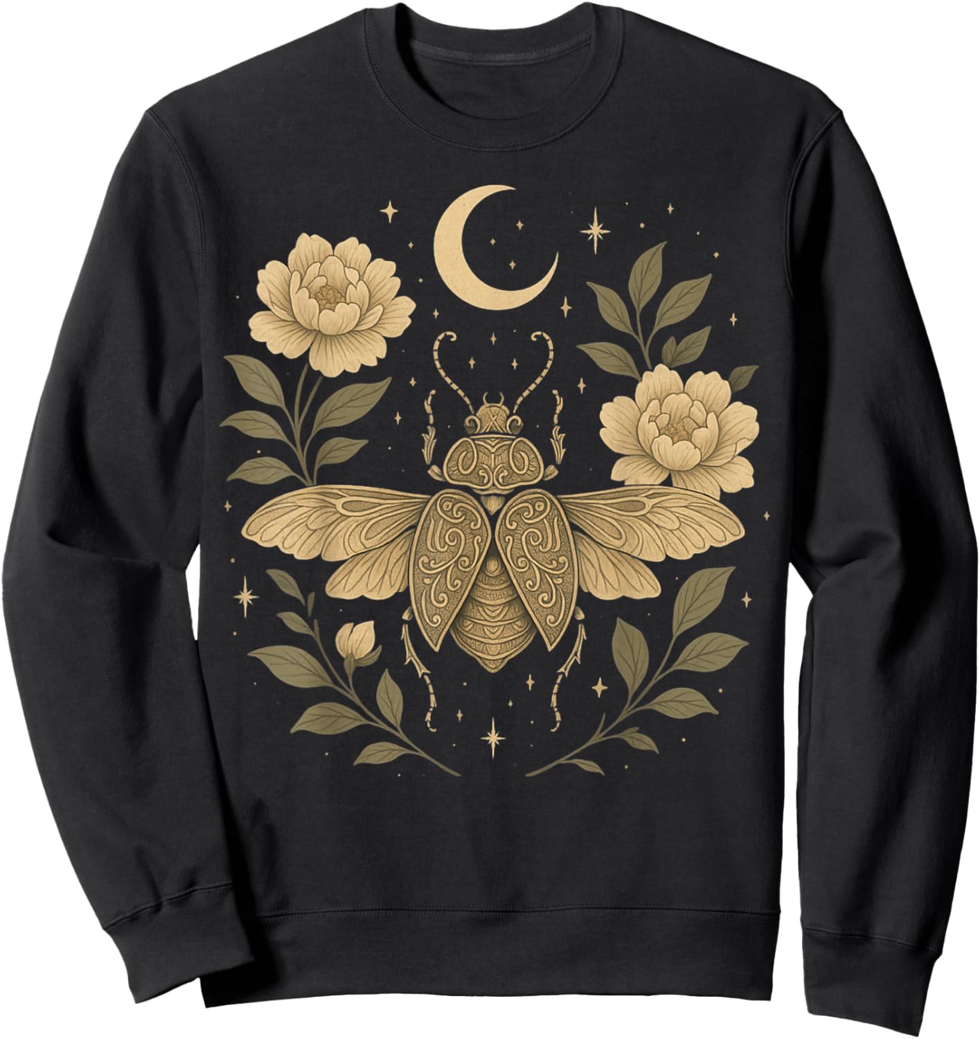 Celestial Beetle Bloom Mystical Insect Moon Garden boho Sweatshirt - Sweatshirt | Black