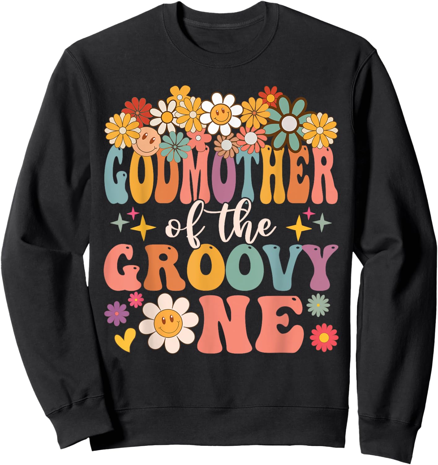 Retro Godmother of Groovy One Matching Family 1st Birthday Sweatshirt - Sweatshirt | Black