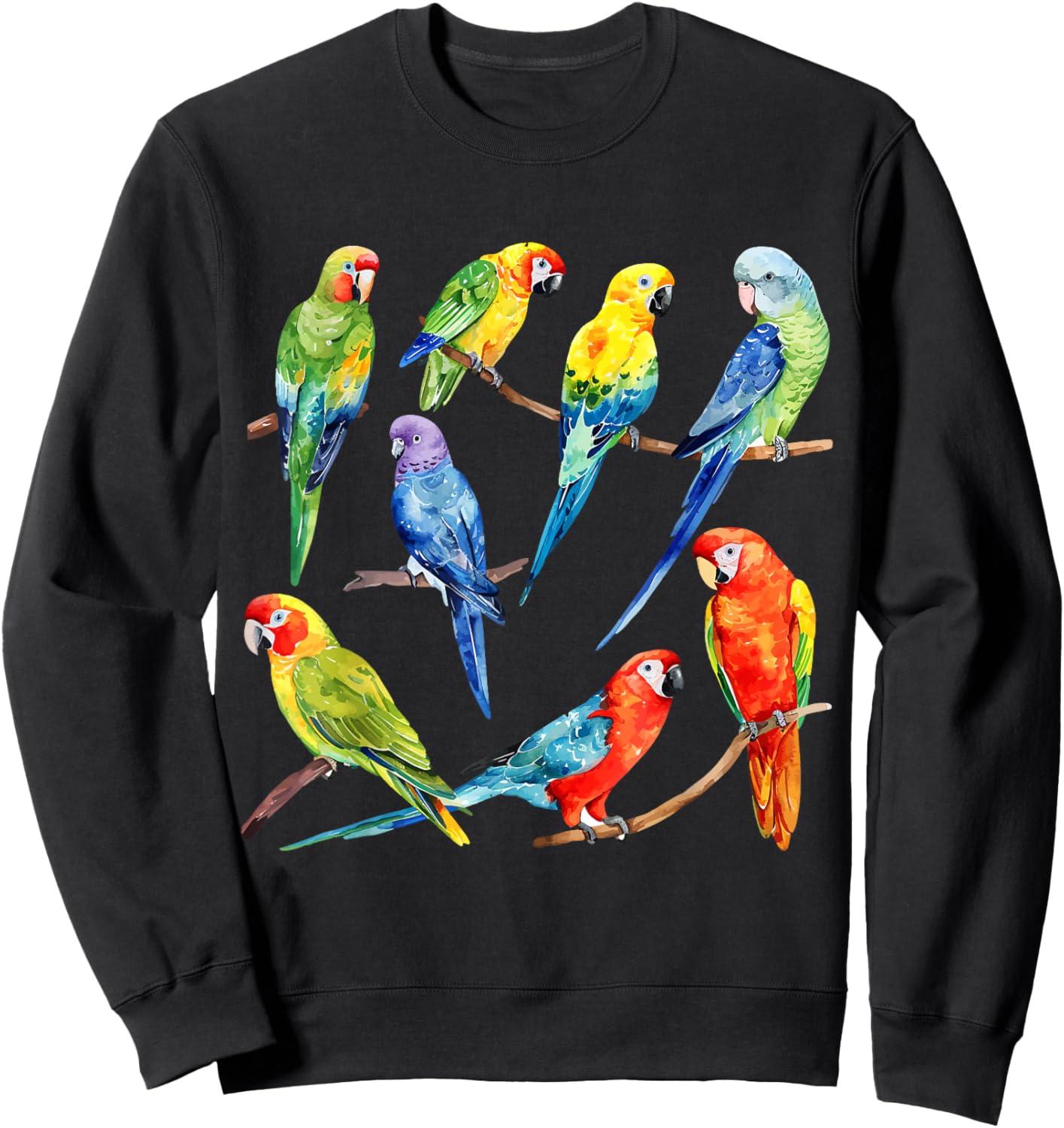 Colorful Parrot Watercolor Sweatshirt - Sweatshirt | Black