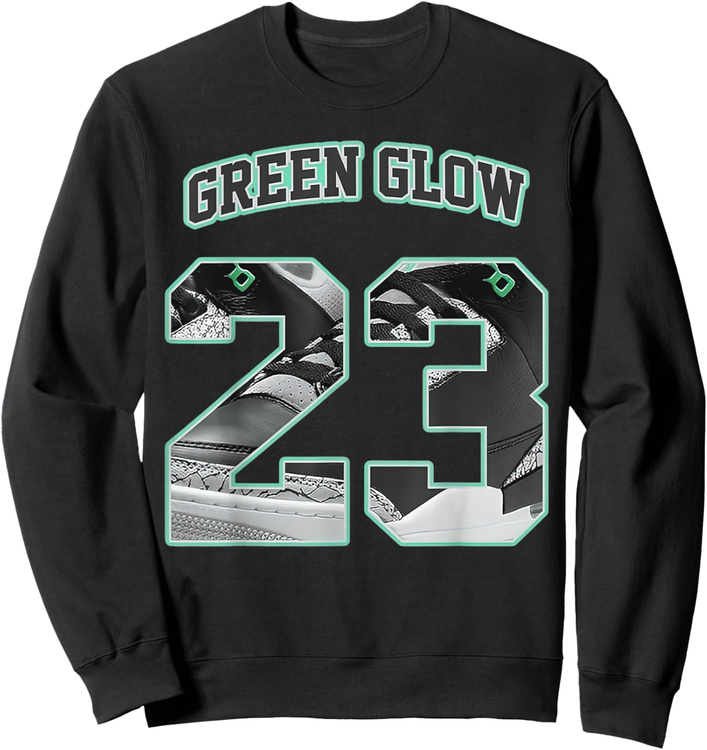 Number 23 Black Green Glow 3s Loser Lover Matching Retro Sweatshirt - Sweatshirt | Black
