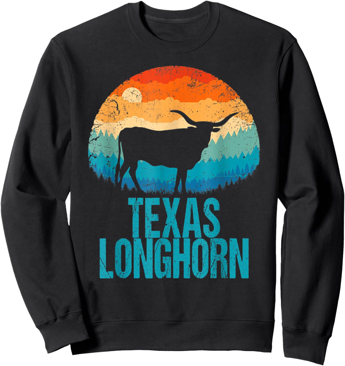 Texas Longhorn Cow Vintage Texan Cattle Herd Retro Star Sweatshirt - Sweatshirt | Black