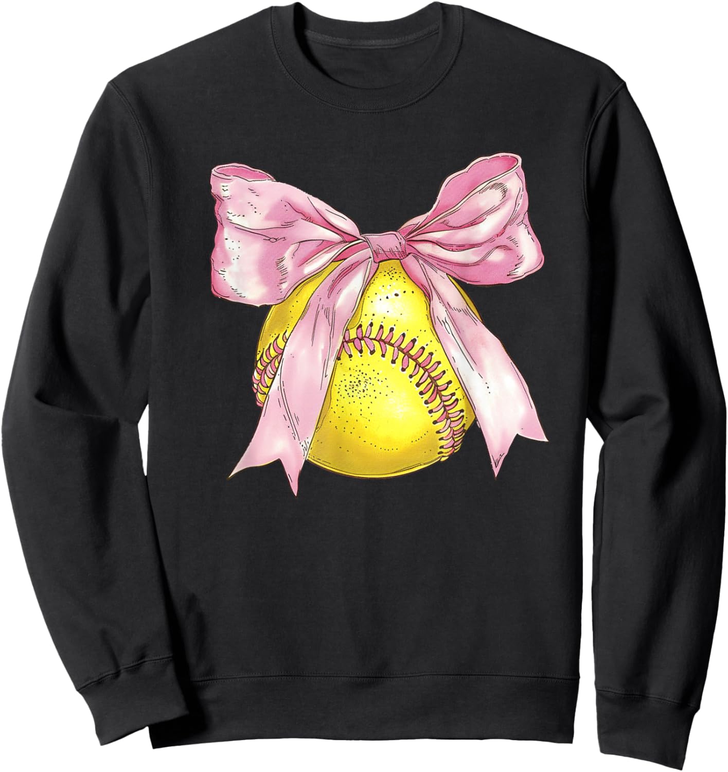Girls Softball Coquette Bow Ribbon Mom Daughter Softball Sweatshirt - Sweatshirt | Black