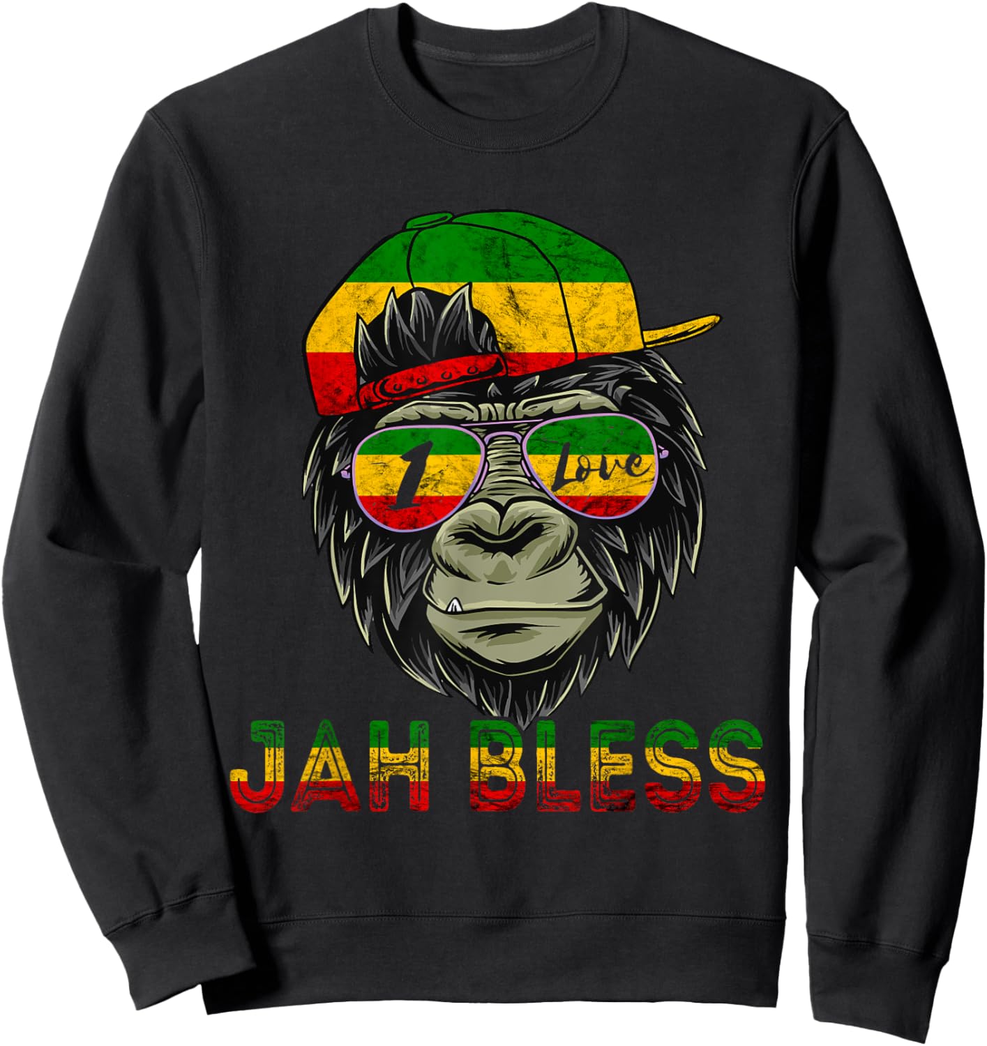Rasta Reggae Monkey Jah Bless Reggae Music Lover Jamaica Sweatshirt - Sweatshirt | Black