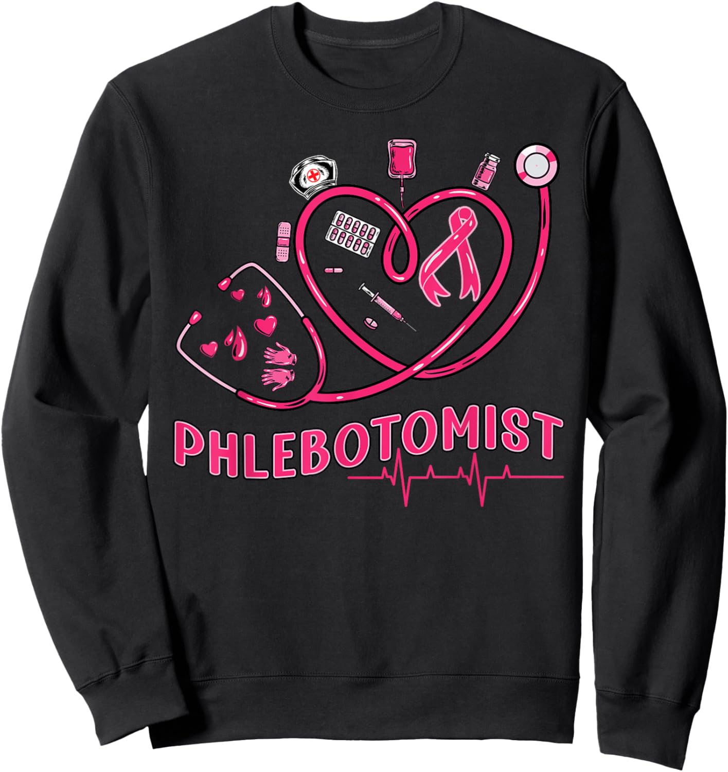 Phlebotomist Heart Phlebotomy Nurse Tech Gift Sweatshirt - Sweatshirt | Black