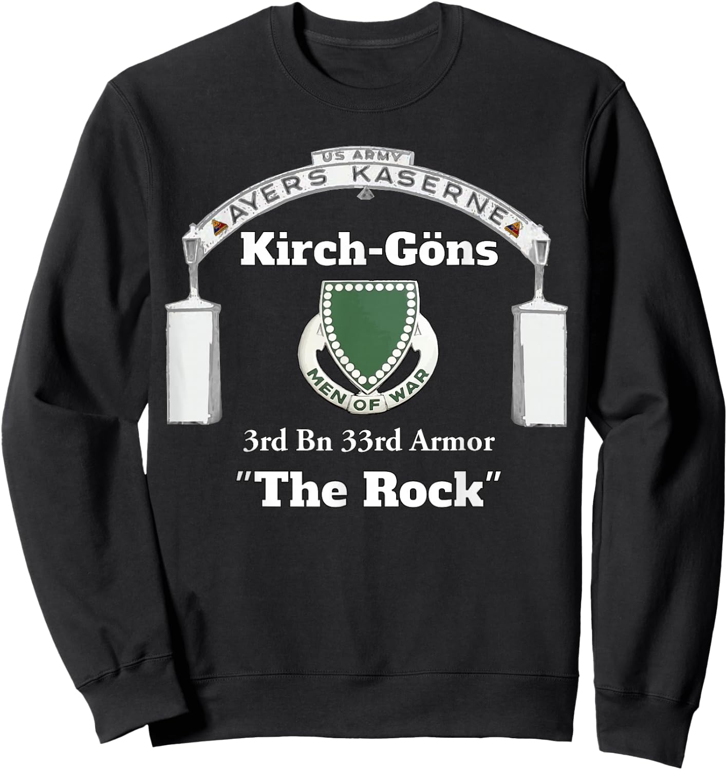 Ayers Kaserne-Kirch-Gons - 3rd Bn 33rd Armor design on front Sweatshirt - Sweatshirt | Black
