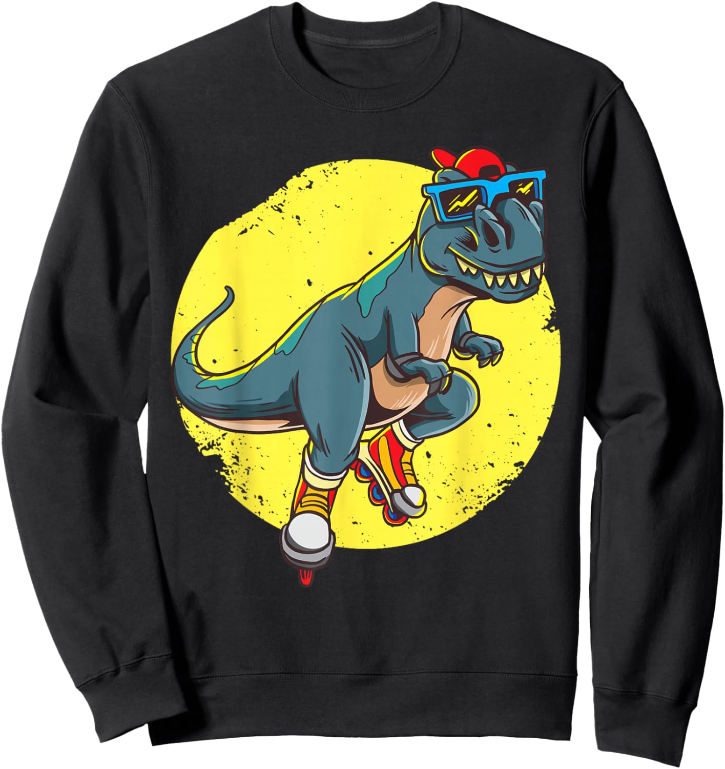 Skating T-Rex - Cute Trex Dinosaur Rollerblades Skater Sweatshirt - Sweatshirt | Black