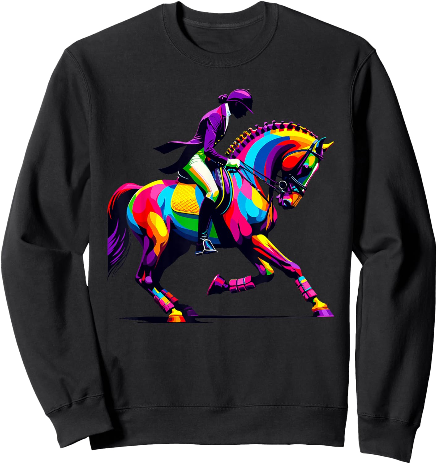Colorful Pop Art Dressage Horseback Riding Equestrian Horse Sweatshirt - Sweatshirt | Black