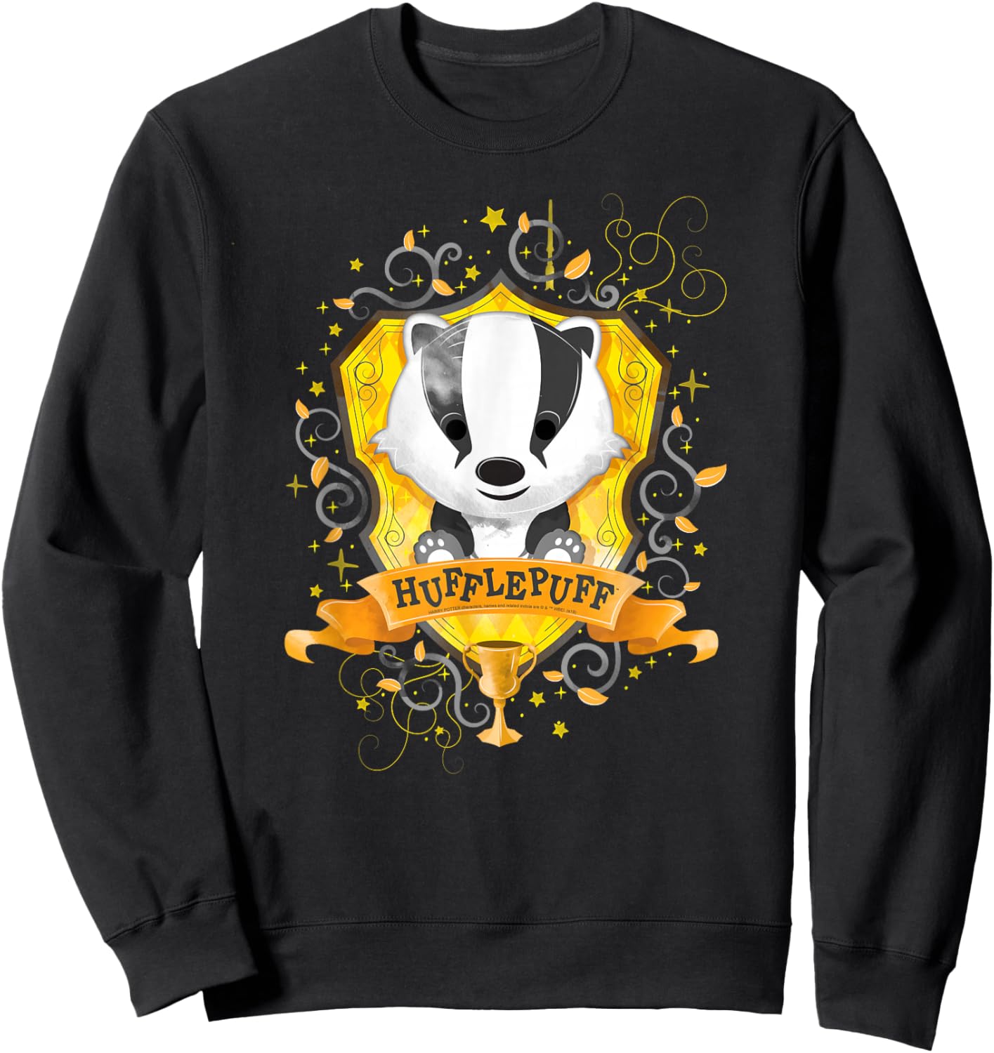 Harry Potter Watercolor Hufflepuff Crest Sweatshirt - Sweatshirt | Black