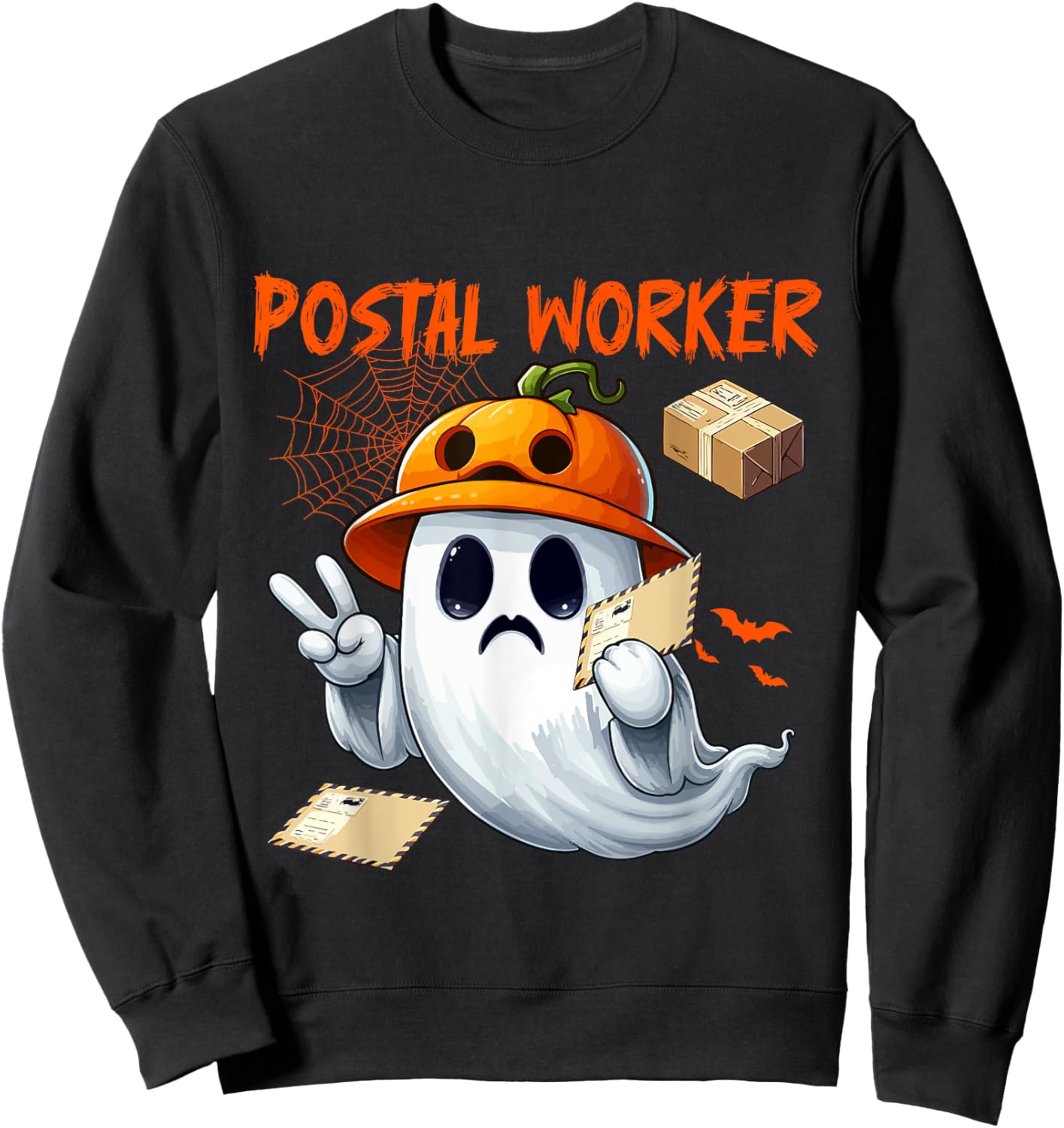 Postal Worker Job Halloween Ghost Boo Pumpkin Matching Team Sweatshirt - Sweatshirt | Black