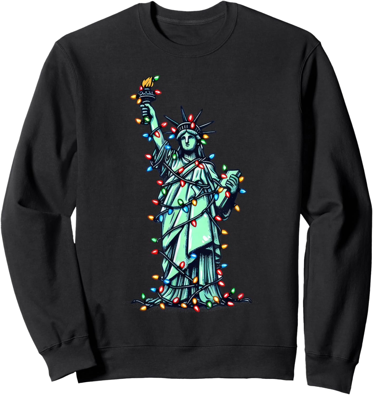 American Patriotic Xmas Outfit Cute Santa Statue of Liberty Sweatshirt - Sweatshirt | Black