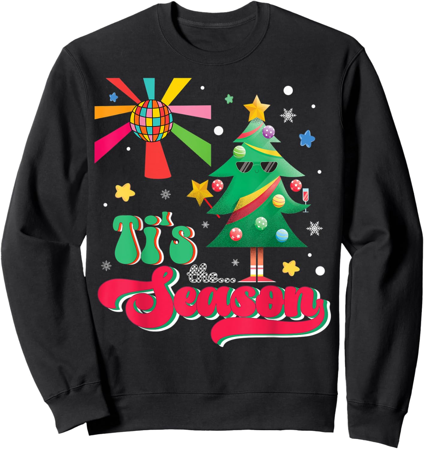 Disco Christmas Tree Tis The Season Christmas Party 70s 80s Sweatshirt - Sweatshirt | Black