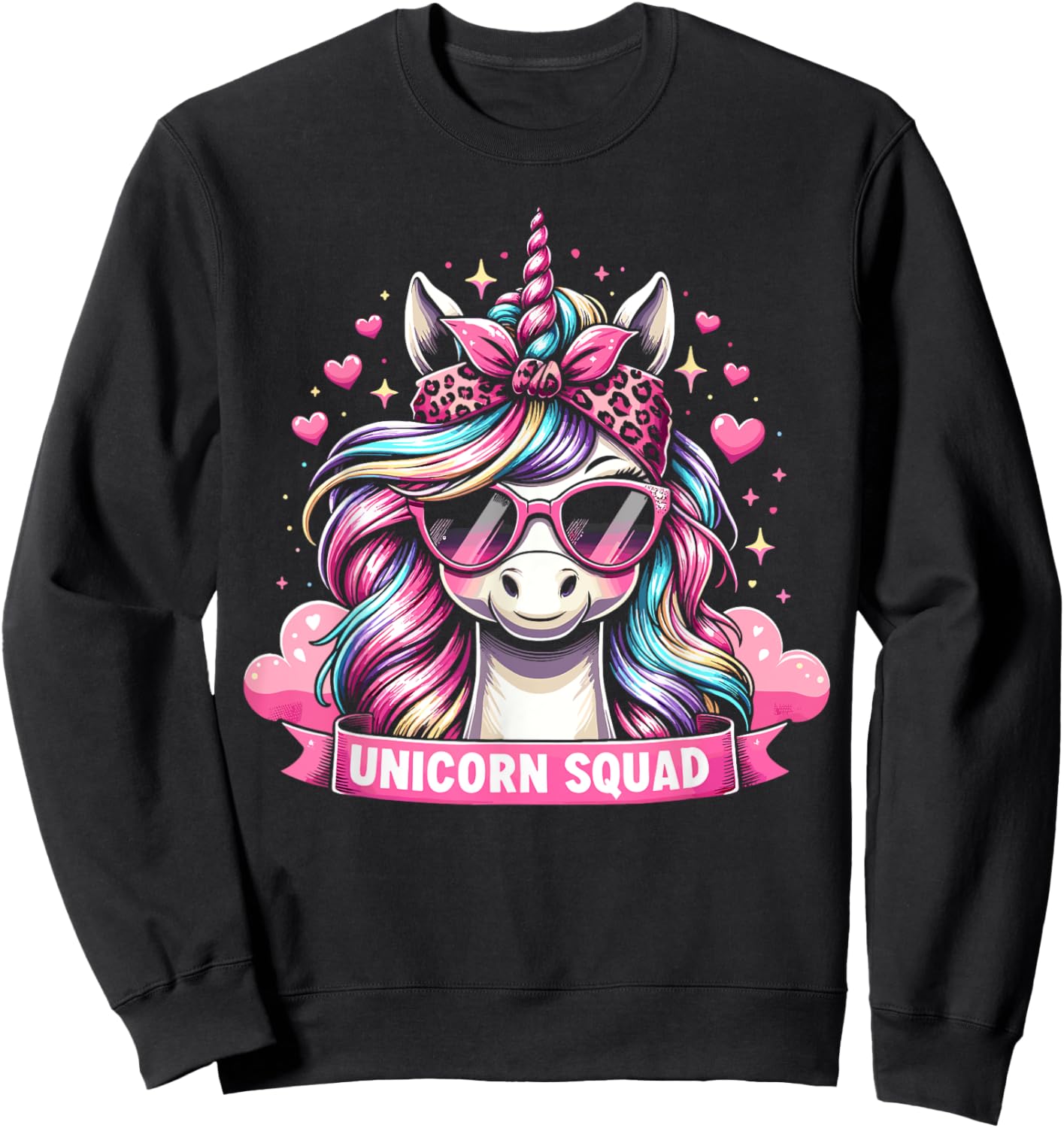Unicorn Squad - Graceful Unicorn with leopard Bandana Sweatshirt - Sweatshirt | Black