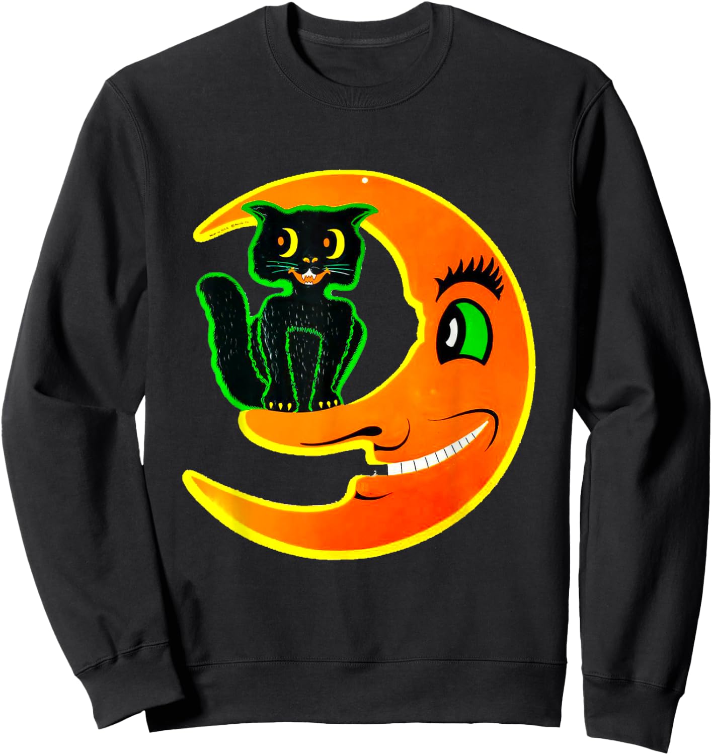 Vintage Halloween Beistle Cat on the Moon Horror Gift Sweatshirt - Sweatshirt | Black