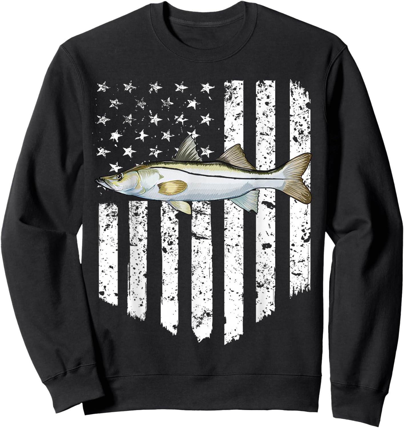 Black White American Flag Snook 4th Of July Fish Sweatshirt - Sweatshirt | Black
