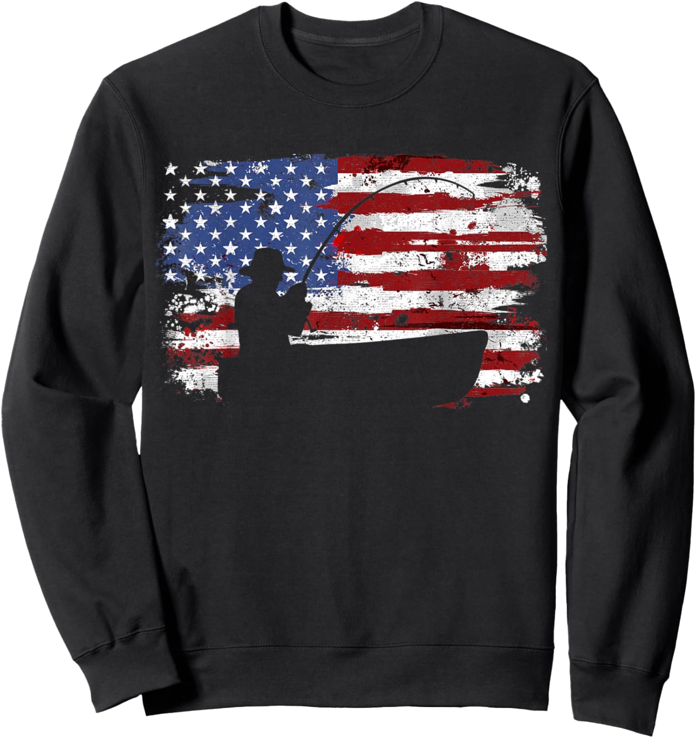 Fishing Vintage American Flag Sweatshirt - Sweatshirt | Black