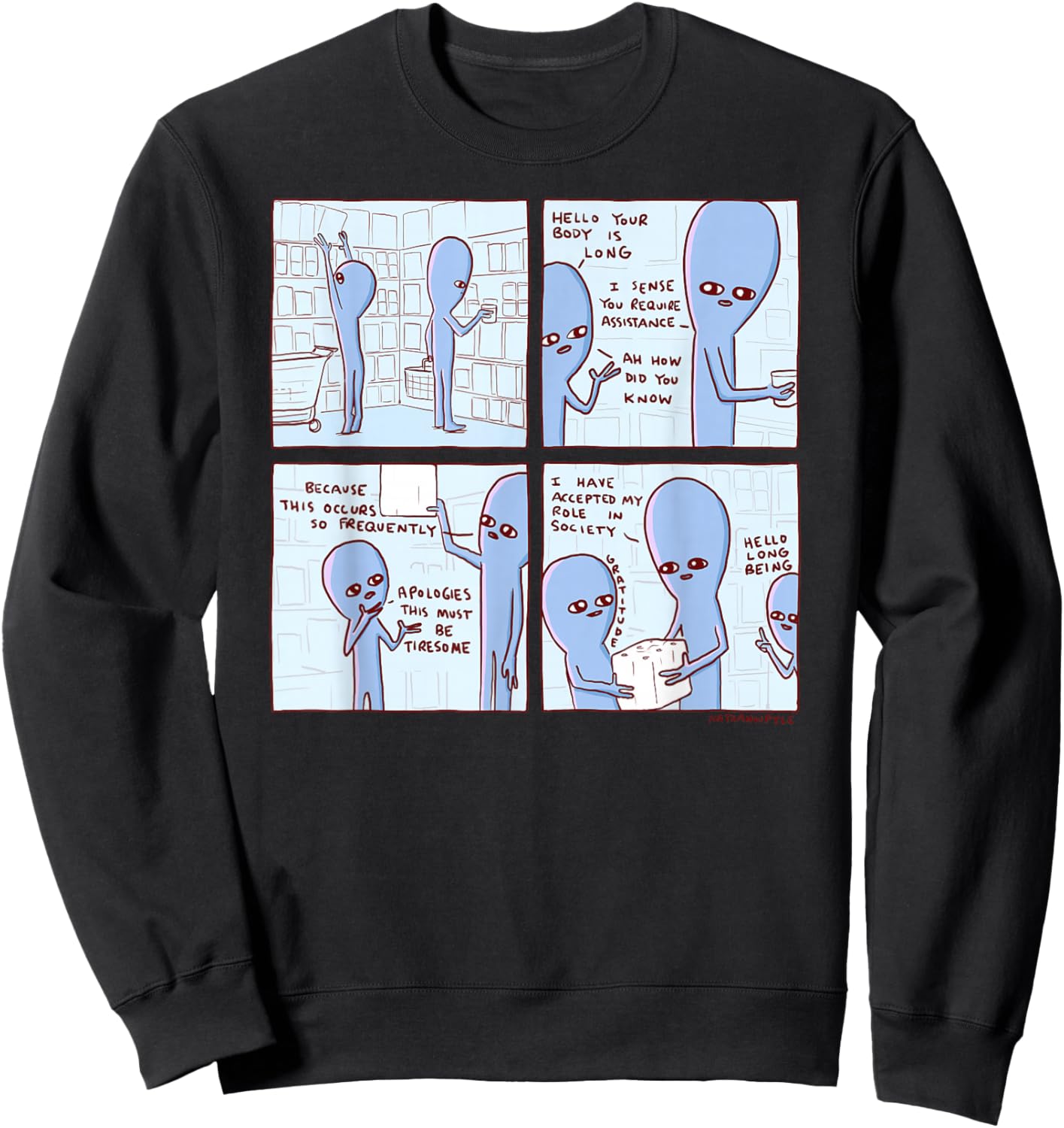 Threadless Nathan W. Pyle Strange Planet Long Being Graphic Sweatshirt - Sweatshirt | Black