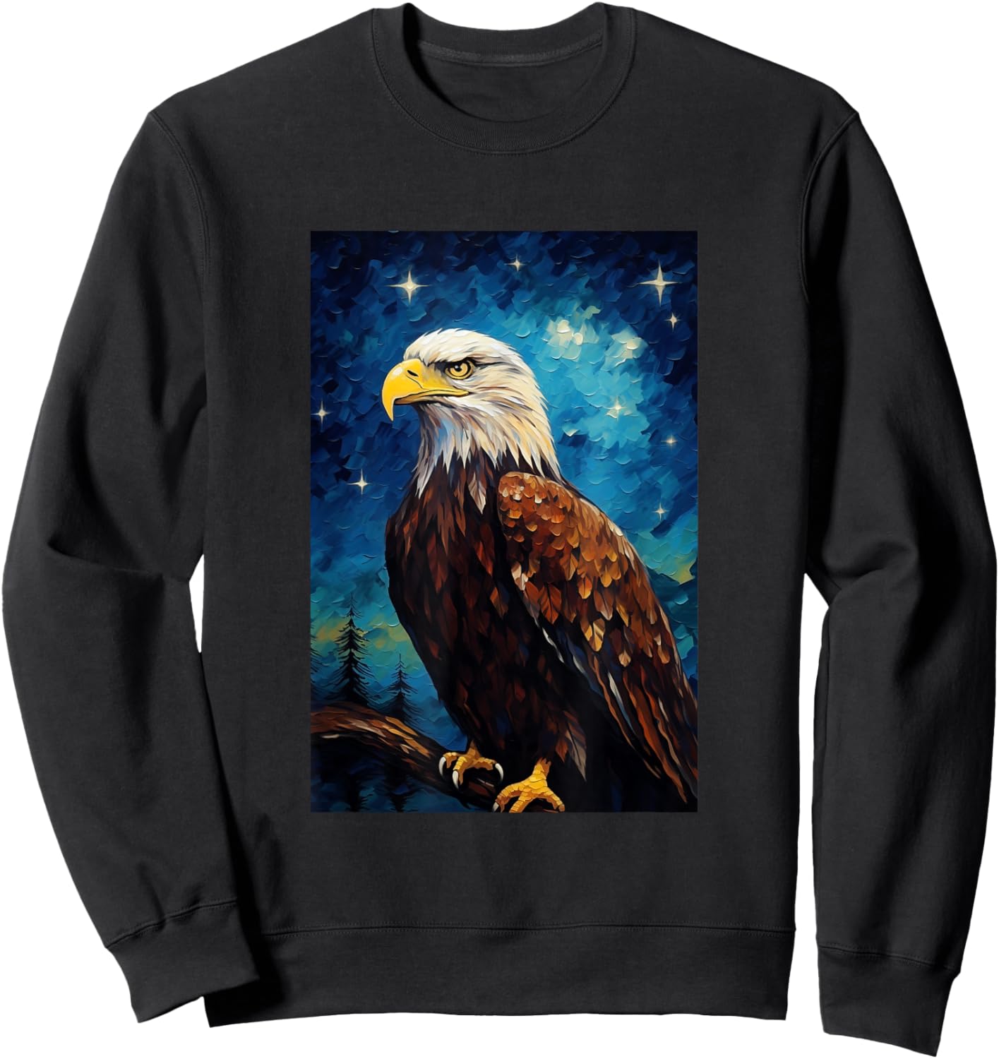 Eagle Designs. Bald Eagle Bird - -Adults, Kids - Black - Short Sleeve - Small - Classic Fit Sweatshirt - Sweatshirt | Black