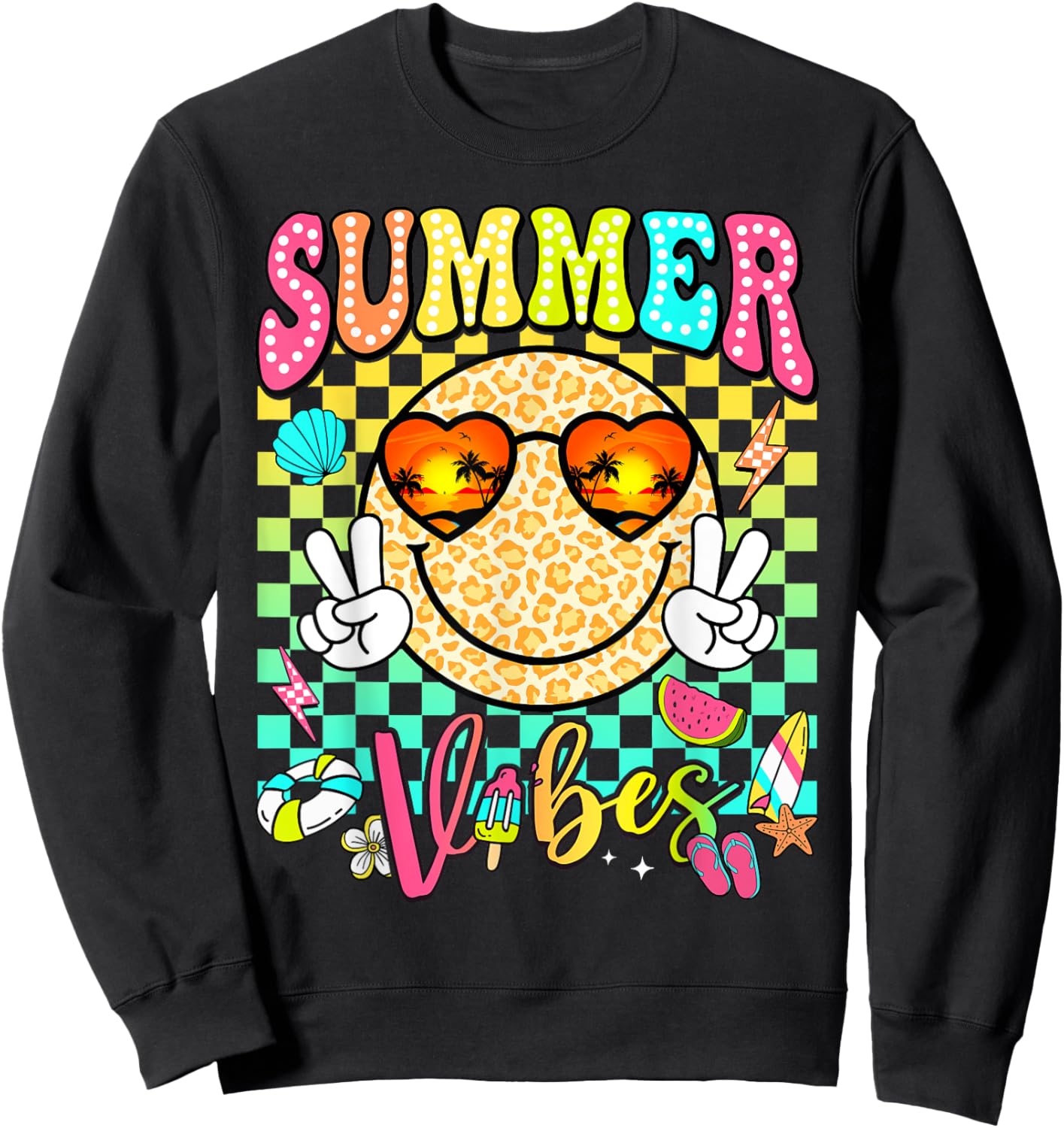 Groovy Summer Vibes Women Girl Kids Summer Beach Vacation Sweatshirt - Sweatshirt | Black
