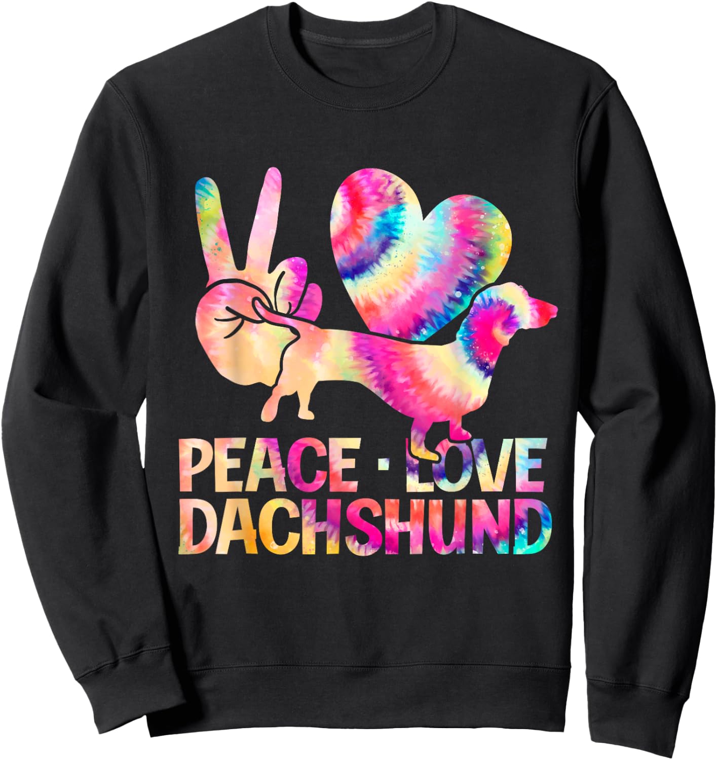 Hippie Dog Cute Animal Lover Gift Wiener Tie Dye Dachshund Sweatshirt - Sweatshirt | Black