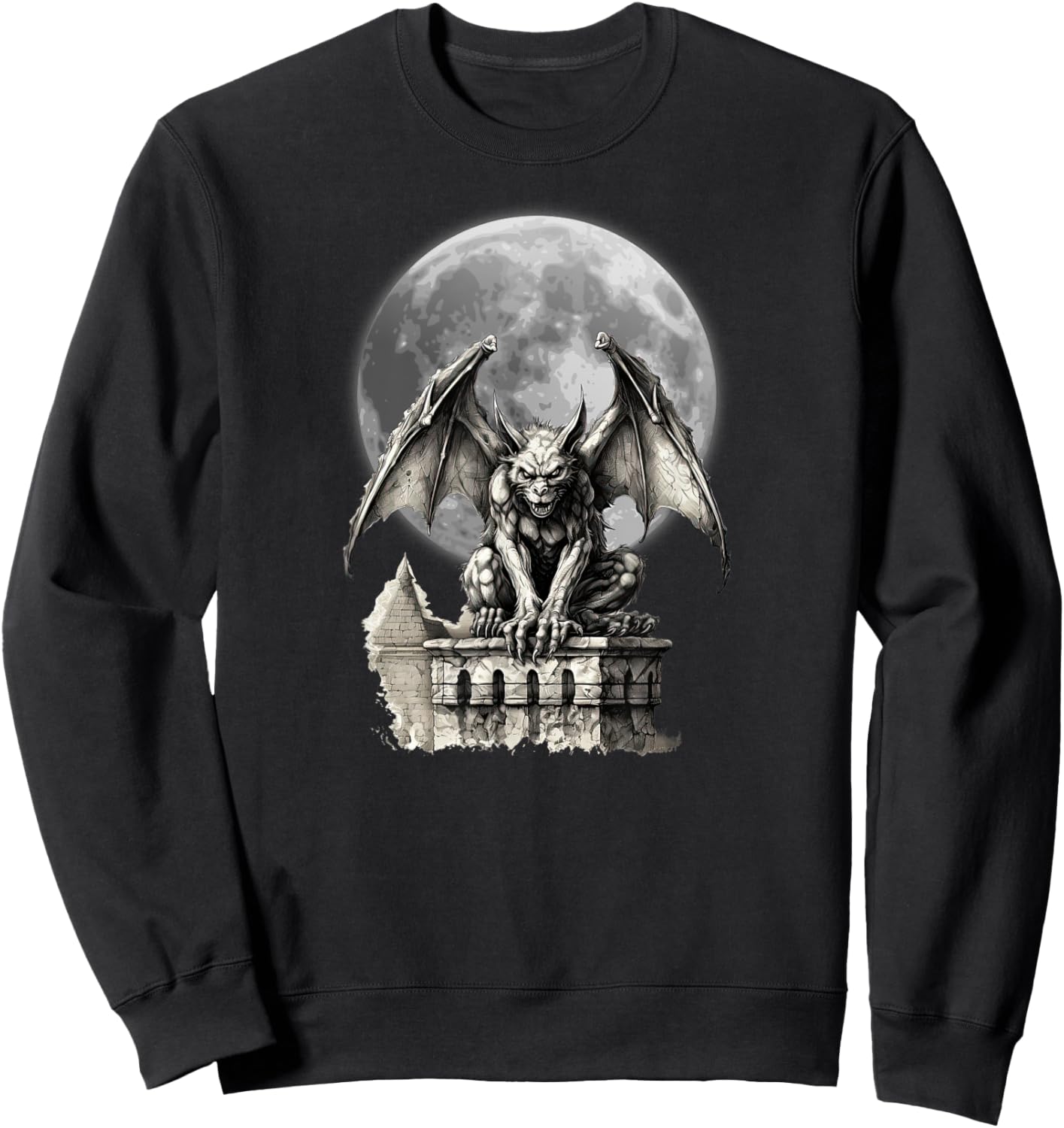 Gargoyle Full Moon Gothic Architecture Goth Dark Aesthetic Sweatshirt - Sweatshirt | Black