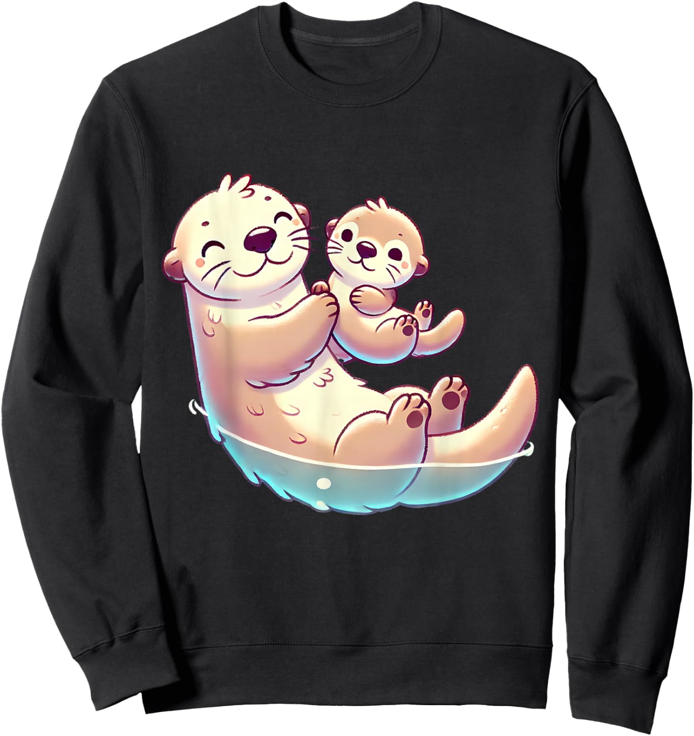 Mom and Baby Otter Mother Mama Mother's Day Sweatshirt - Sweatshirt | Black
