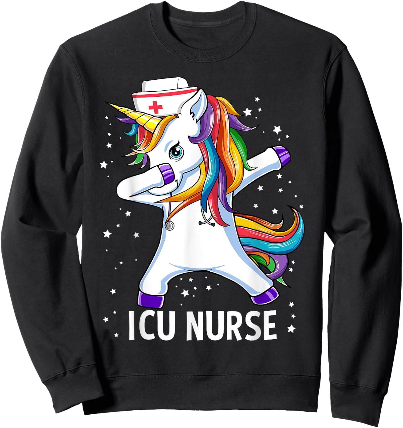 Dabbing Unicorn Funny ICU Nurse Sweatshirt - Sweatshirt | Black