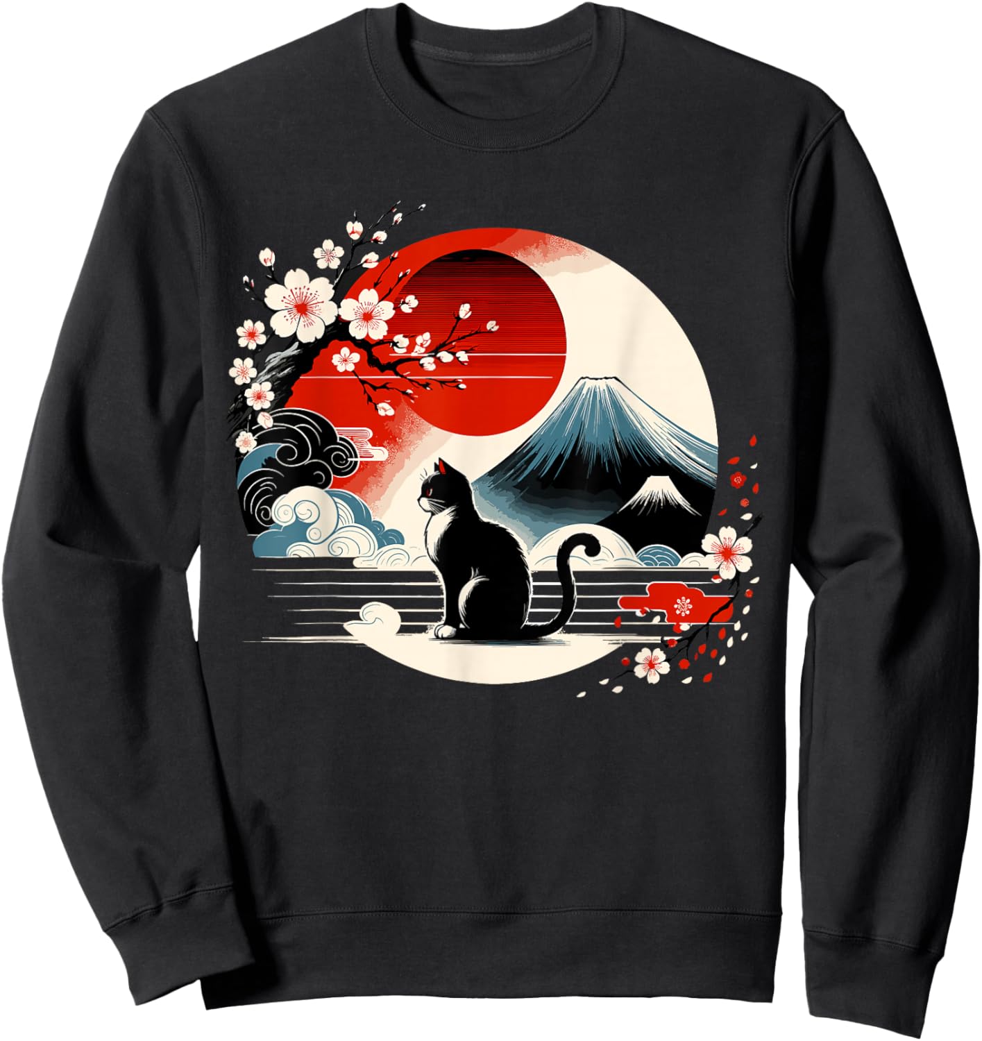 Kawaii Cat Anime Japanese Retro Men Women Kids Funny Cat Sweatshirt - Sweatshirt | Black