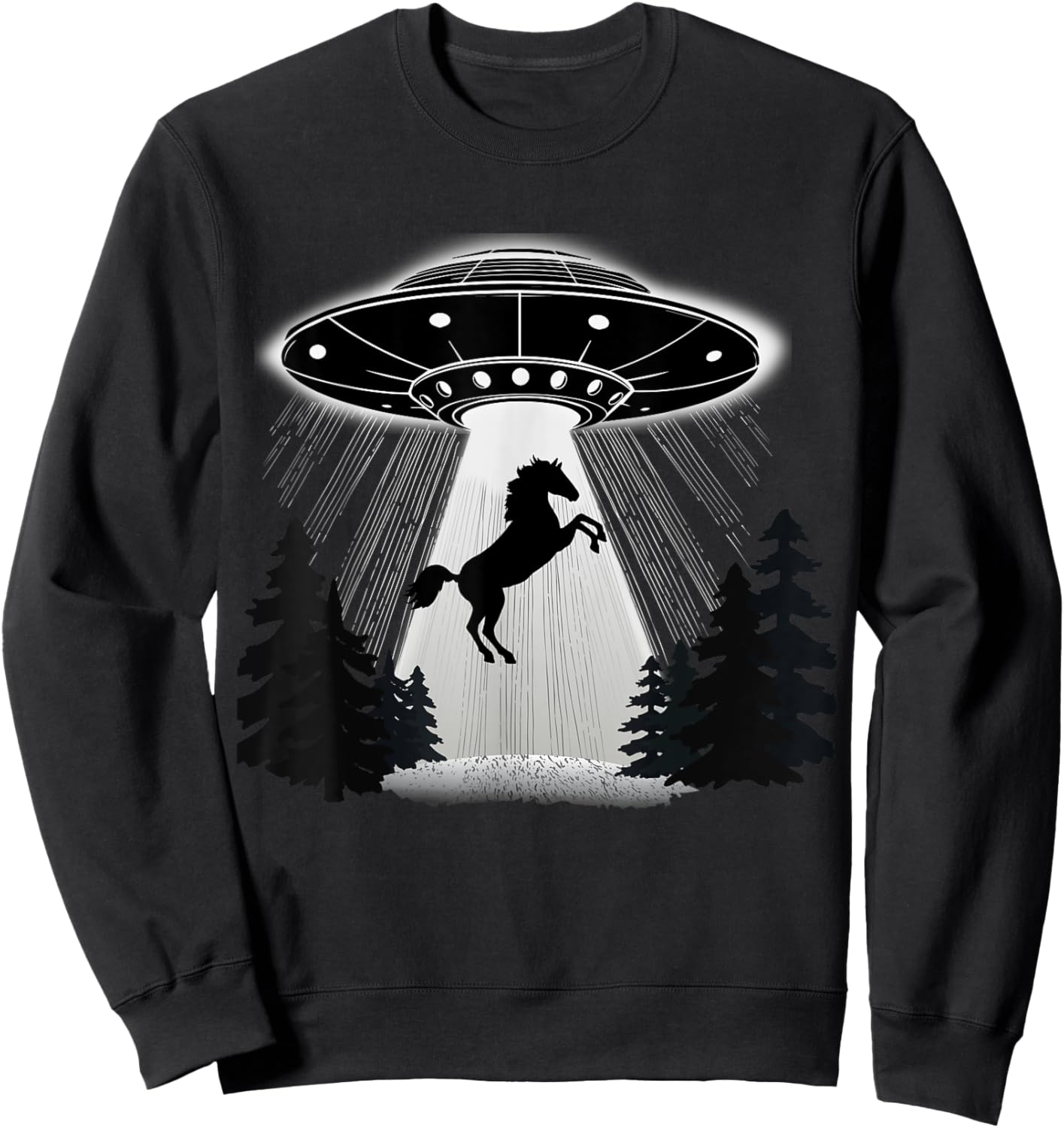 UFO Horse Alien Abduction Flying Saucer Equestrian Cowboy Sweatshirt - Sweatshirt | Black