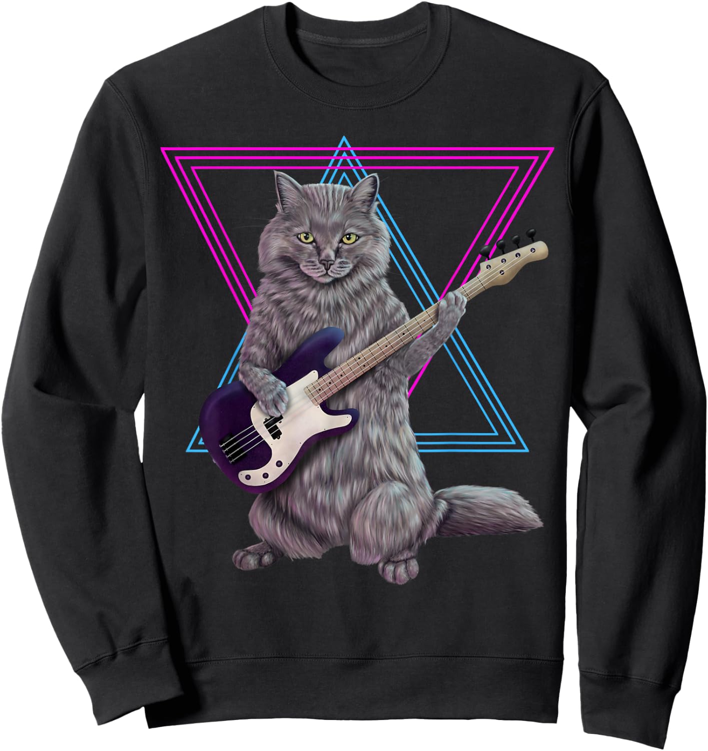 Basskatze - Rockkitty on a Bass Guitar Sweatshirt - Sweatshirt | Black