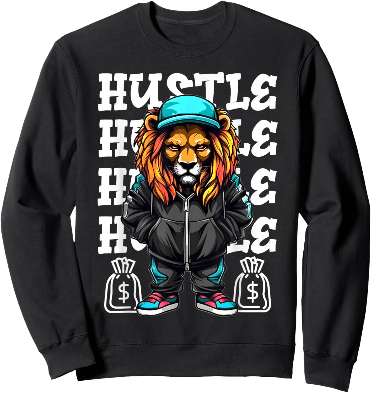 Hip Hop Lion Hustle Money Urban Drip Streetwear Black King Sweatshirt - Sweatshirt | Black