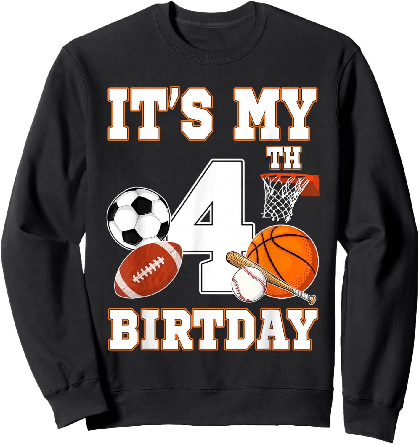 It's my 4th Birthday Sport Balls 4 Year Old Kids Party Sweatshirt - Sweatshirt | Black