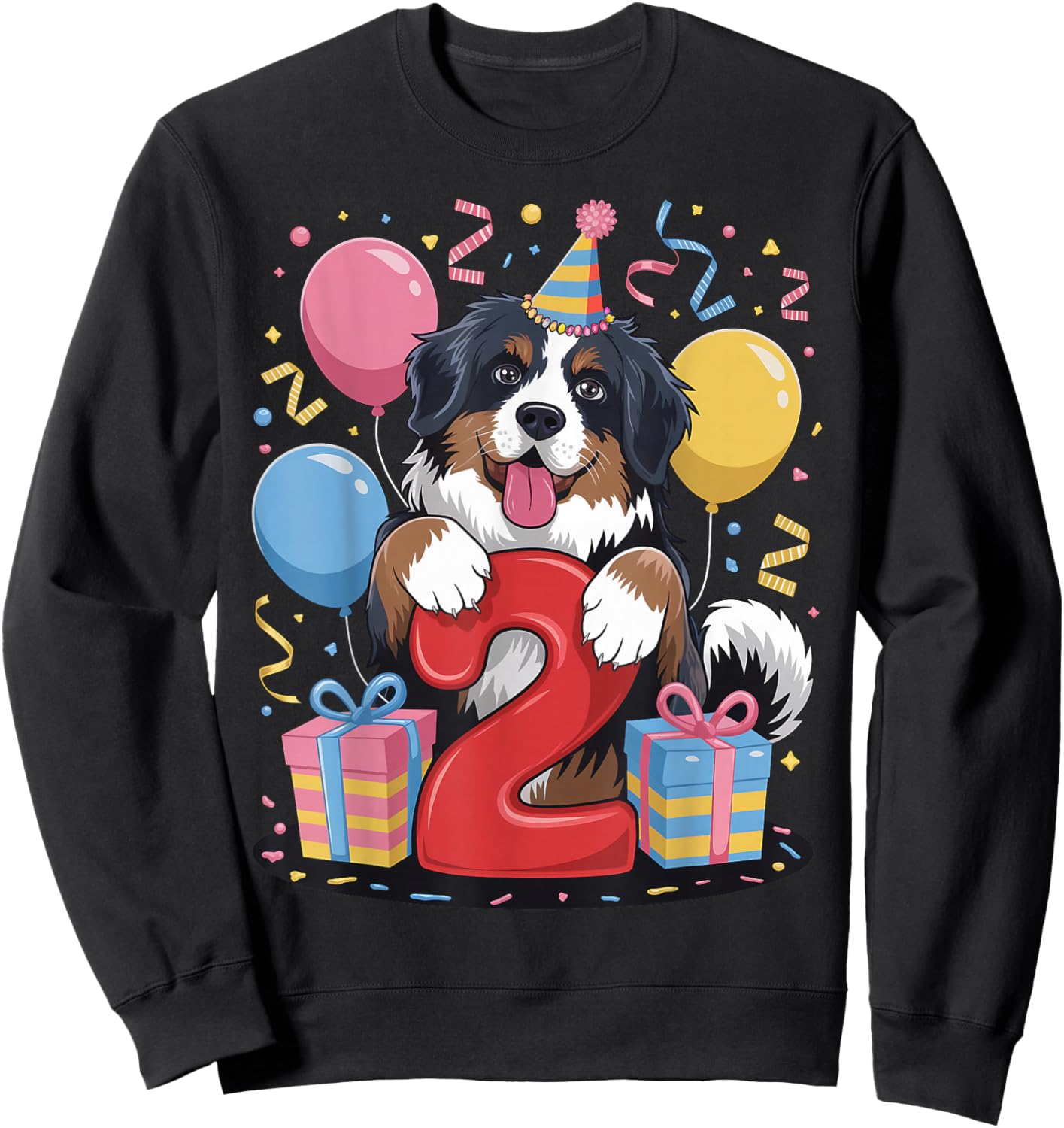 2nd birthday boy girl 2 years old two Bernese Mountain Dog Sweatshirt - Sweatshirt | Black