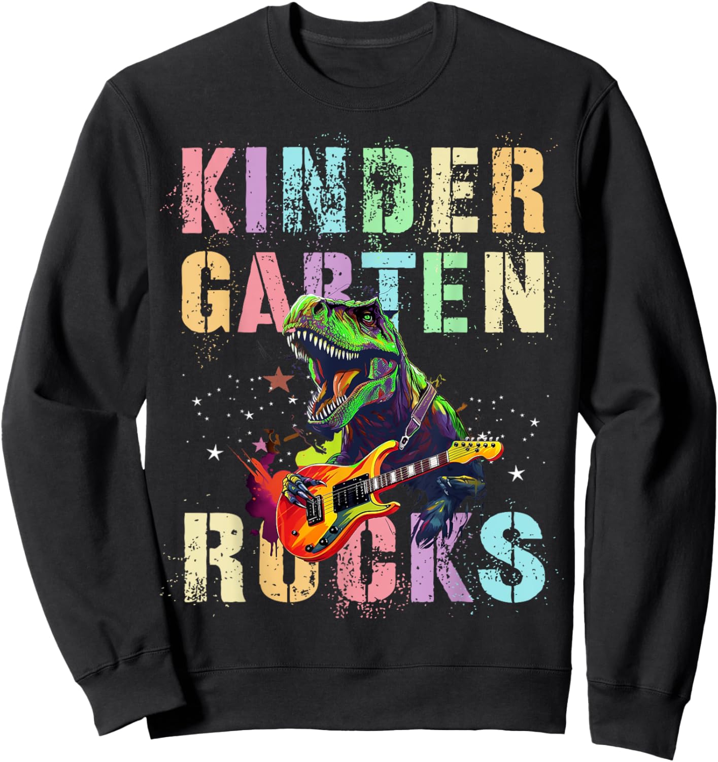 Kids KINDERGARTEN ROCKS Teacher Squad Rockstar Kinder T-Rex Sweatshirt - Sweatshirt | Black